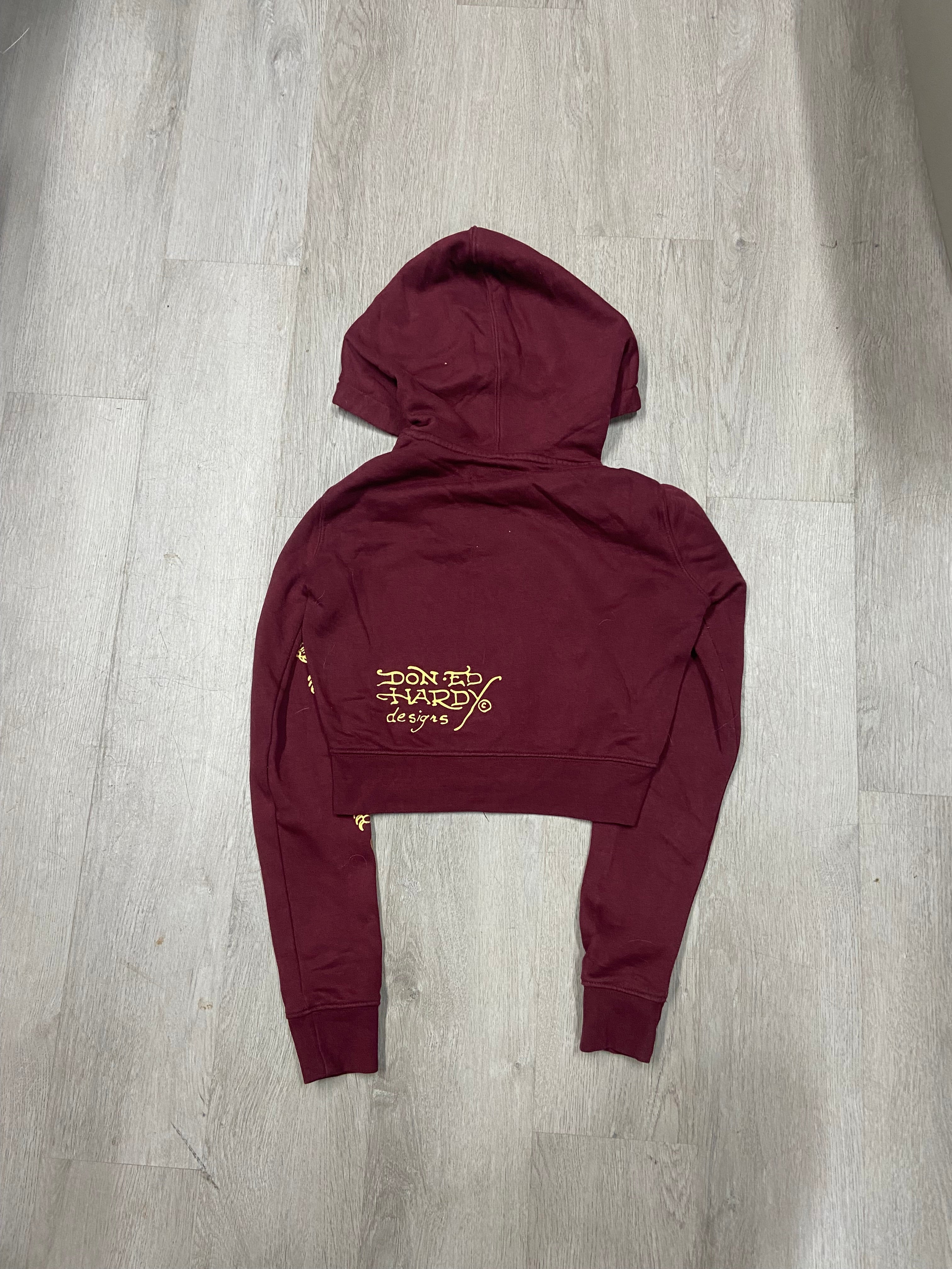 Women’s Ed Hardy Burgundy Tiger Cropped Zip Up Jacket