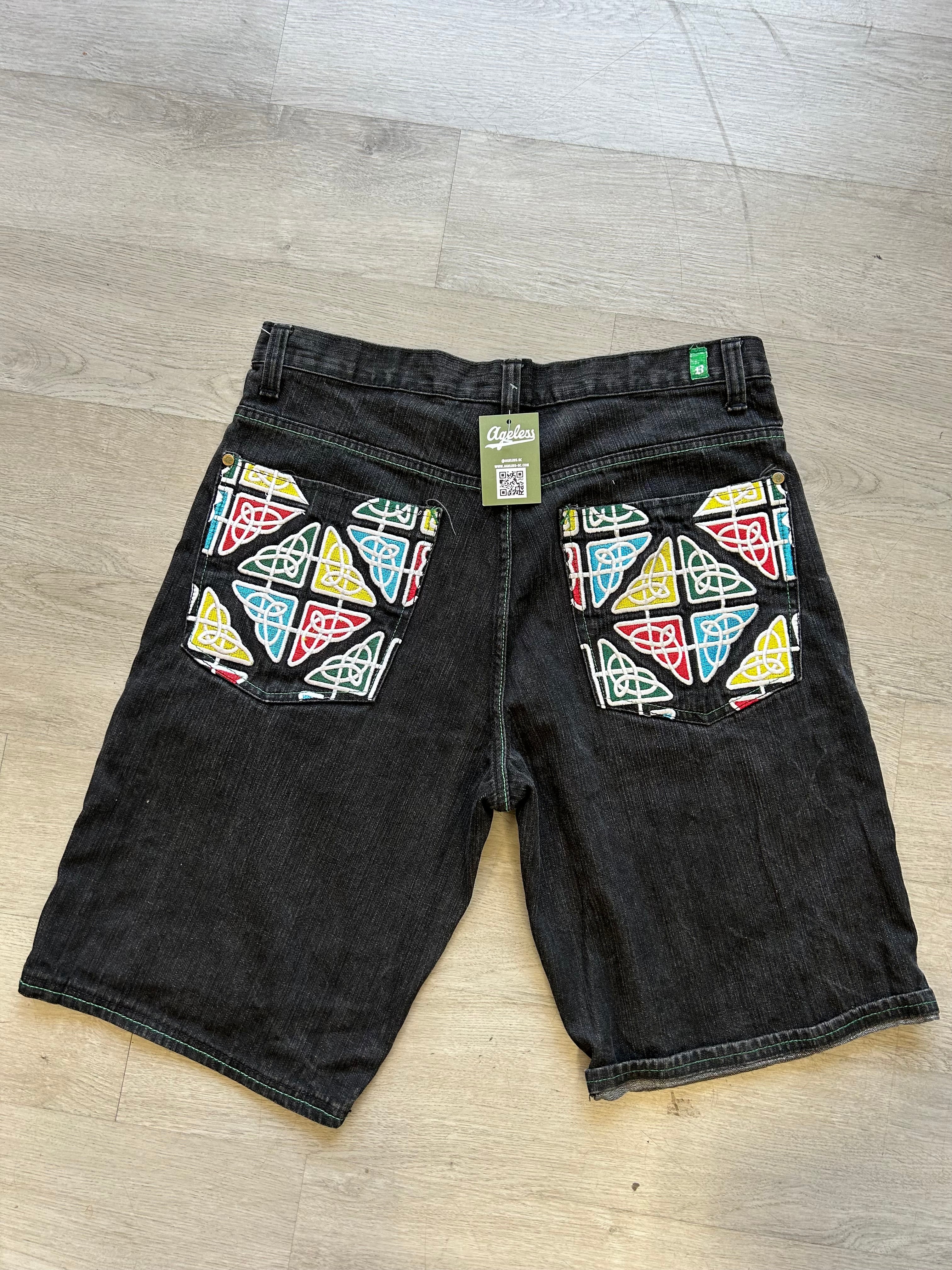 Vintage Y2K Blue Denim Embroidered Jean Shorts Jorts