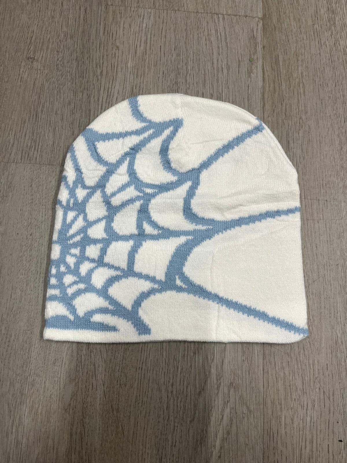 White w/ Teal Y2K Style Spider Web Beanie