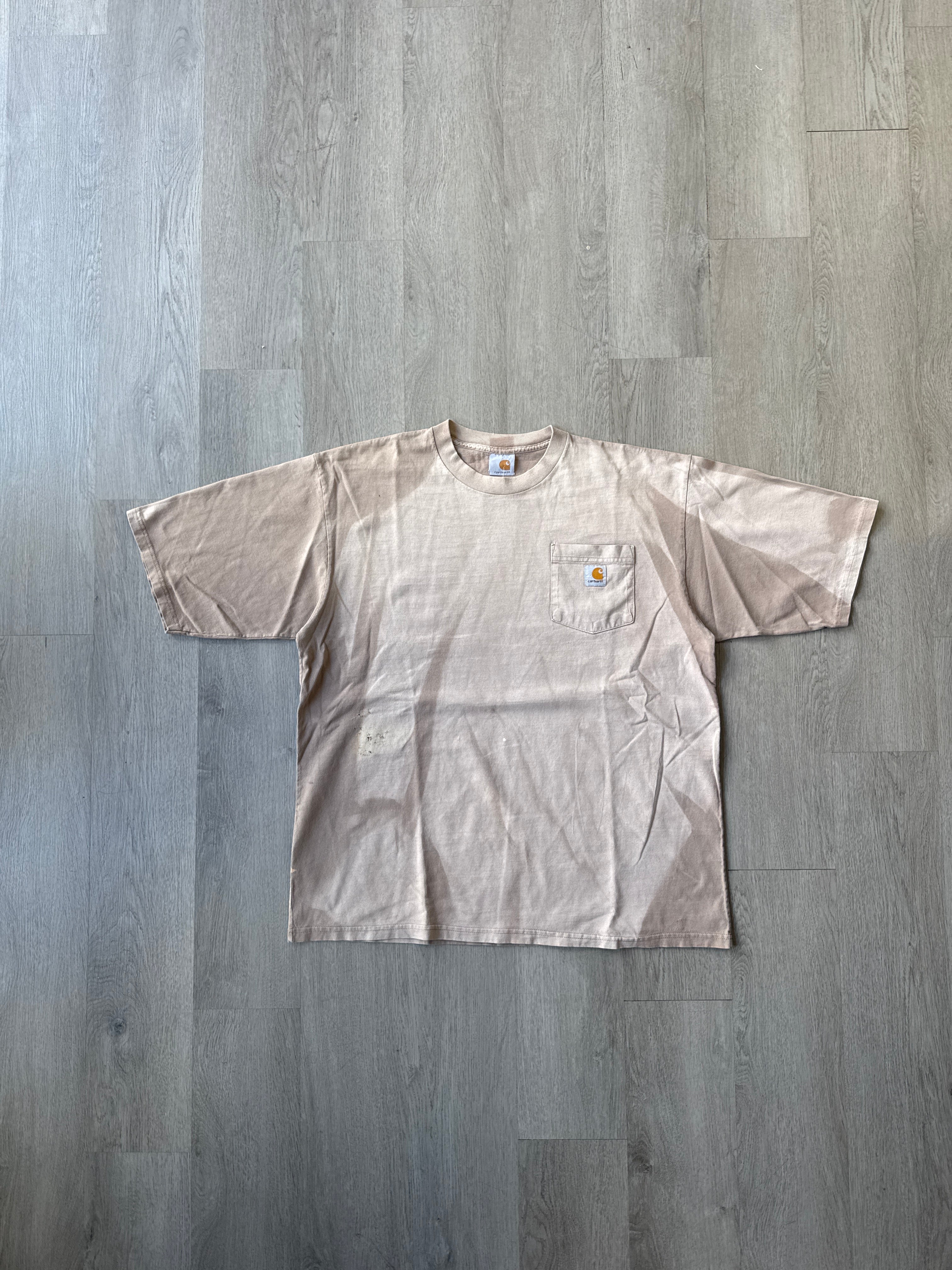 Vintage 90s Carhartt Sun Faded Tan Logo Pocket Tee
