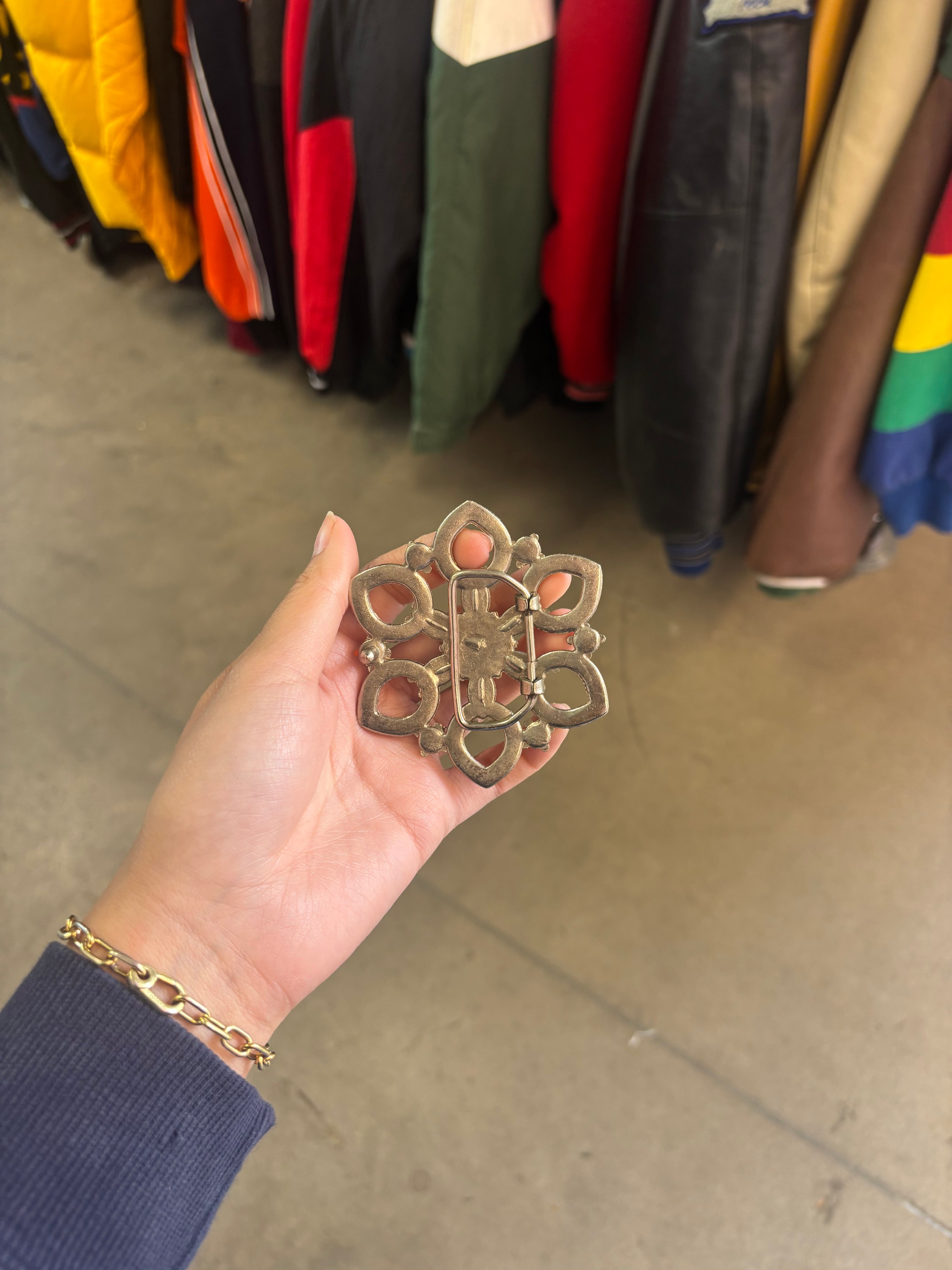 Vintage Orange Flower Crystal Belt Buckle