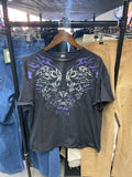 Y2K 3 Flaming Tribal Skulls Tee