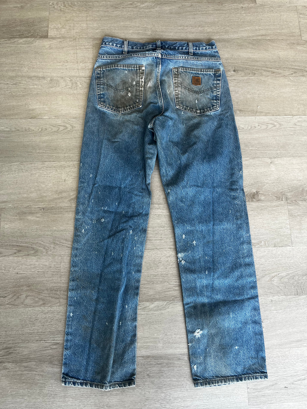 Vintage Distressed Muddy Carhartt Jeans With Hole on Leg