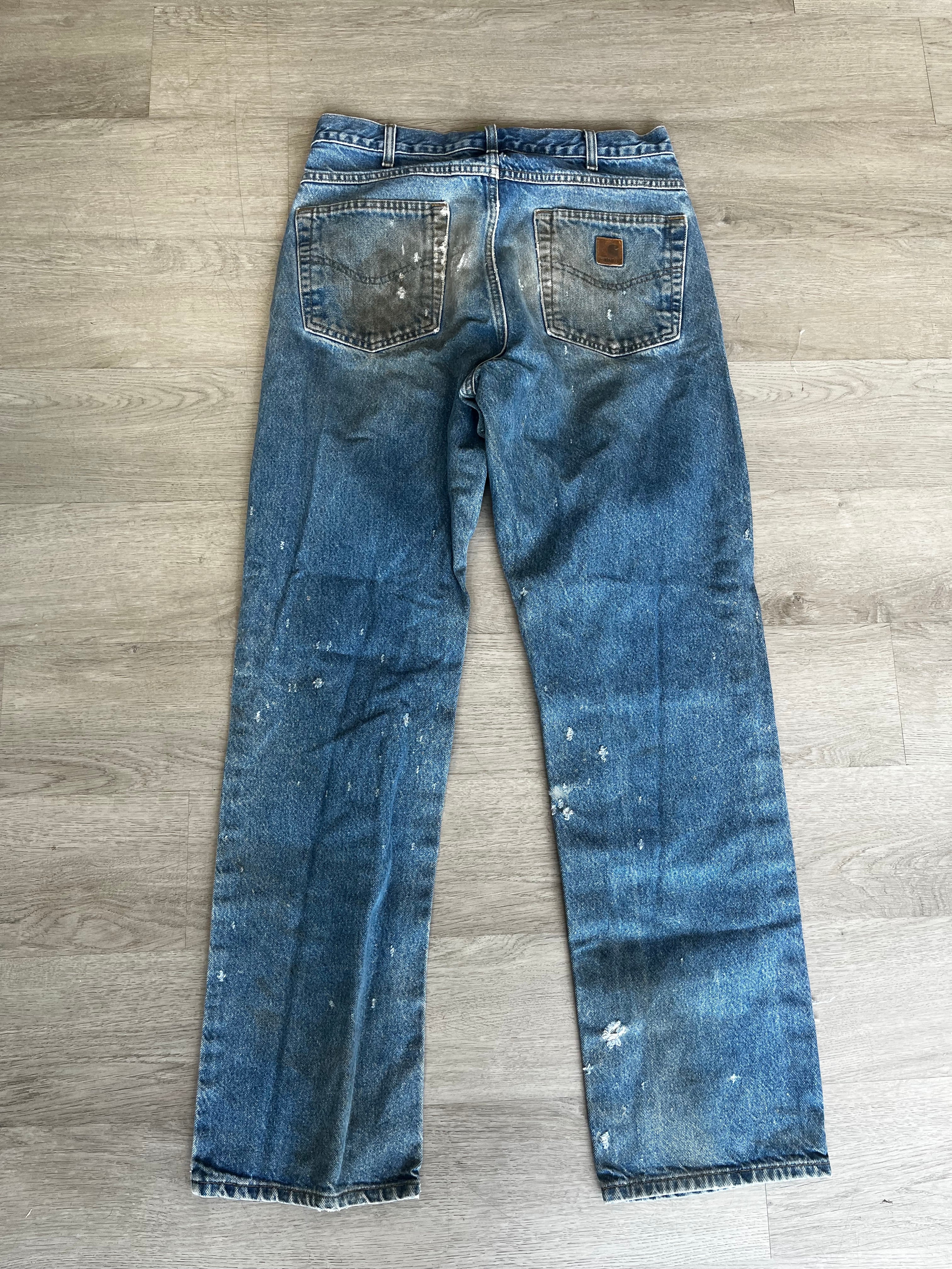 Vintage Distressed Muddy Carhartt Jeans With Hole on Leg