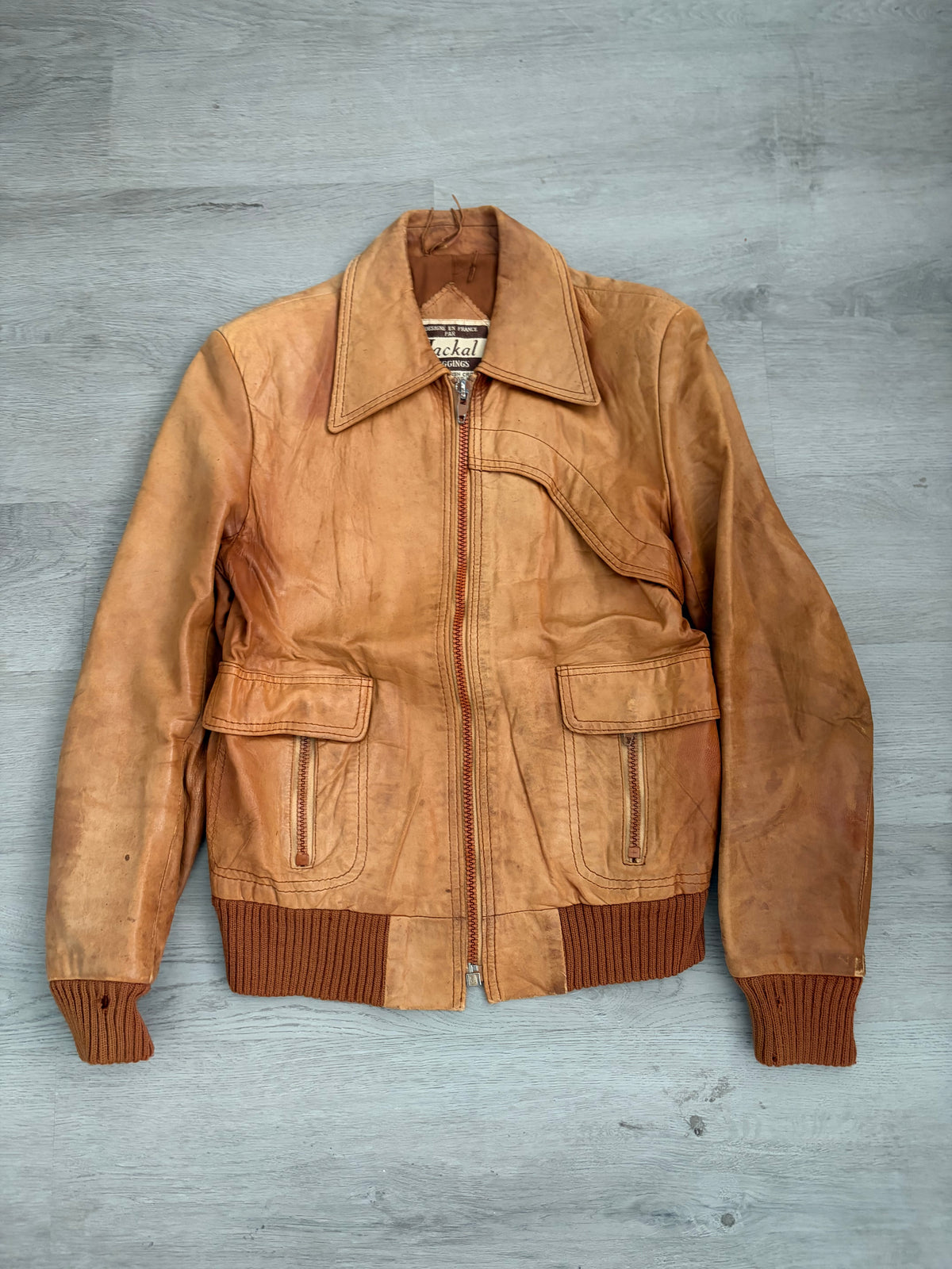 Vintage Leather Bomber Pocket Jacket