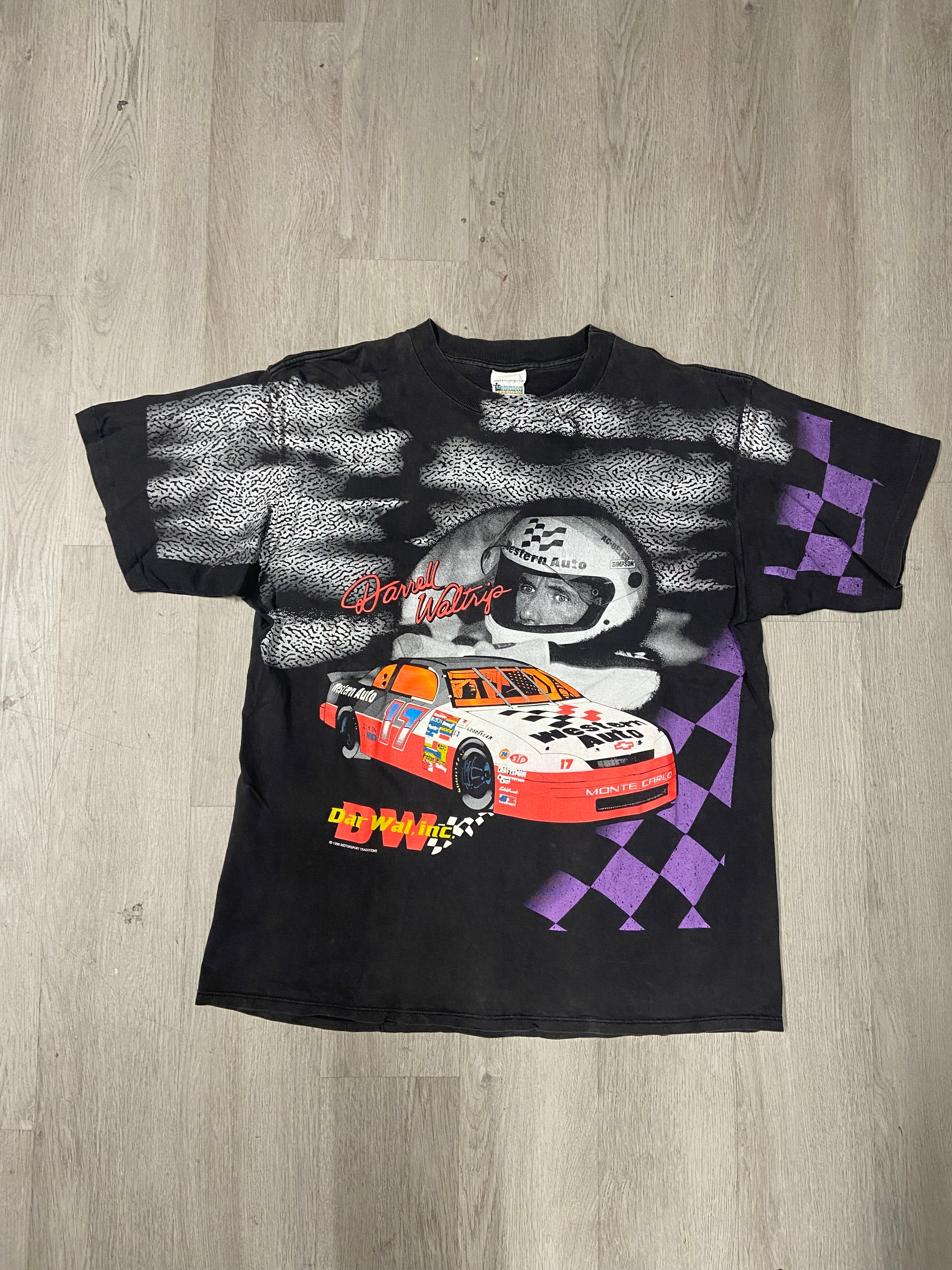 Vintage 90s NASCAR Darrell Waltrip #17 Western Auto Parts AOP Tee