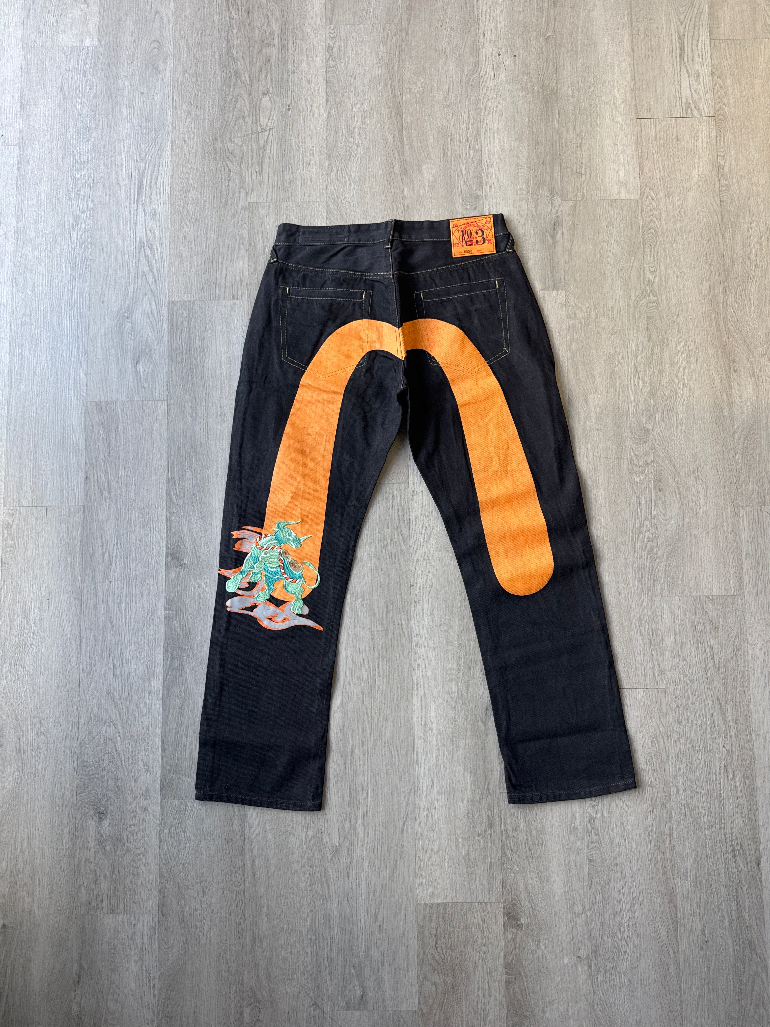 Evisu Embroidered Orange Bull Selvedge Japanese Denim Jeans