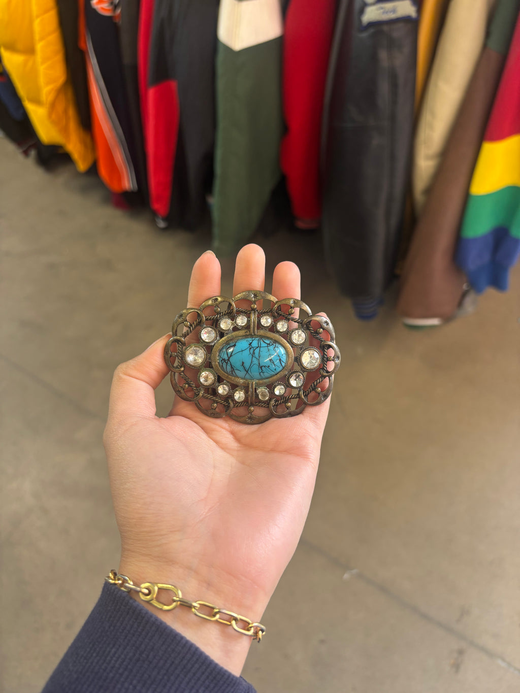 Vintage Turquoise Hubble Glass Belt Buckle