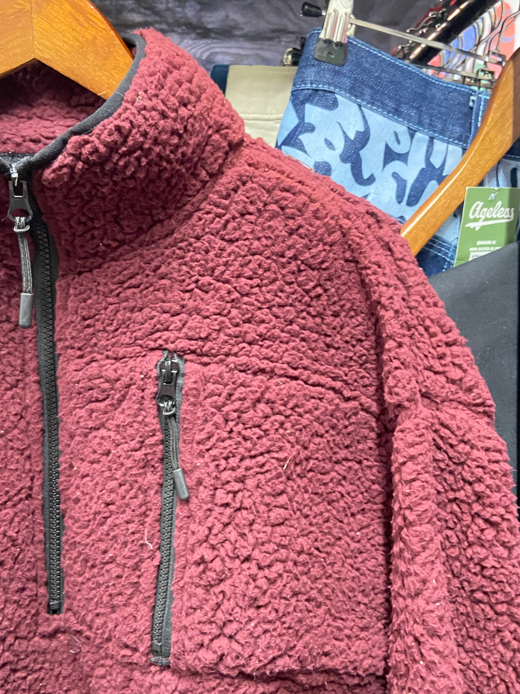 Women’s Fuzzy Burgundy Quarter Zip Jacket