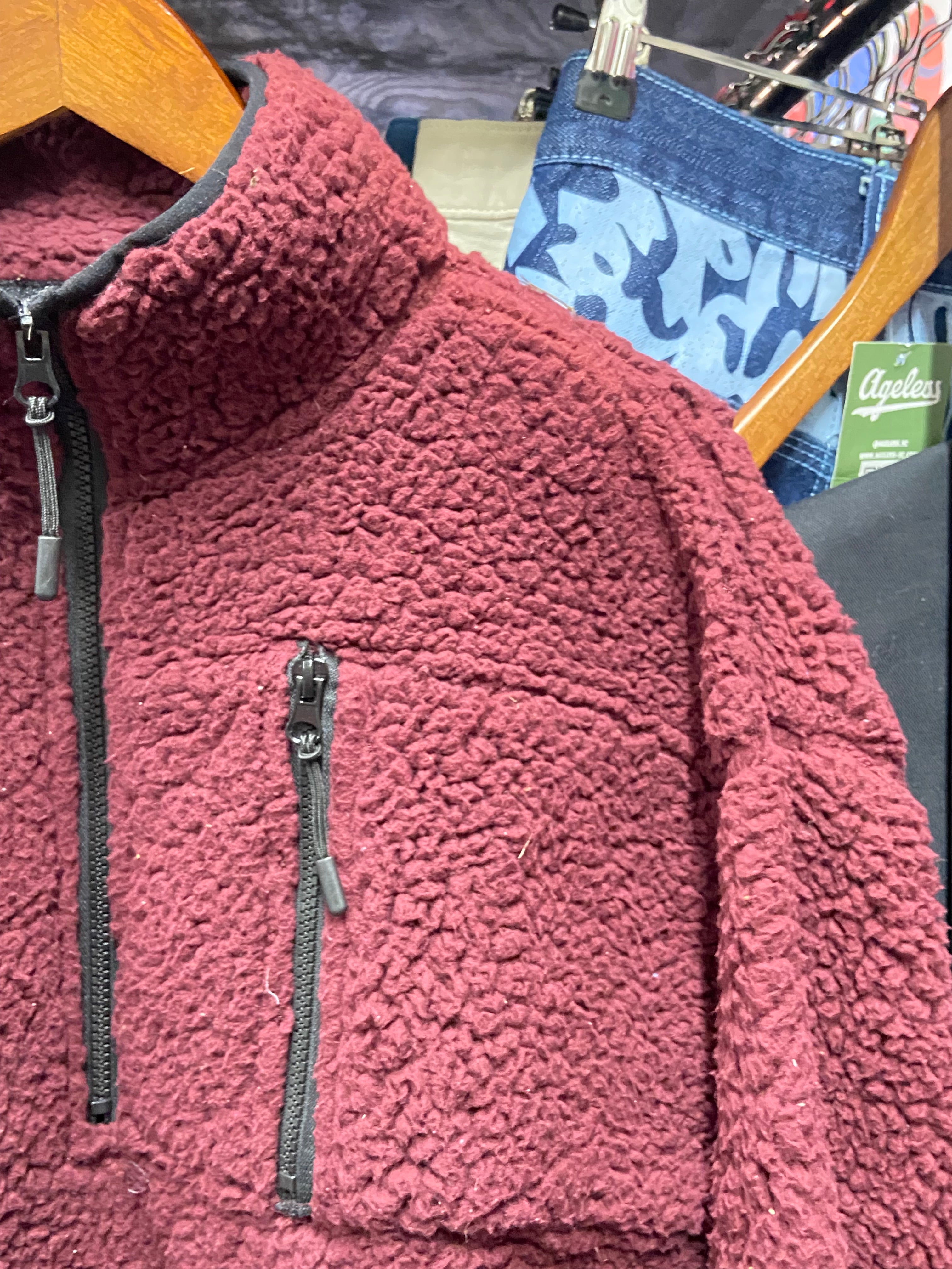 Women’s Fuzzy Burgundy Quarter Zip Jacket