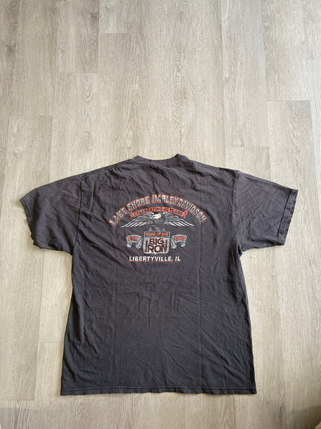 Vintage Black Faded & Distressed Harley Davidson Lake Shore Tee
