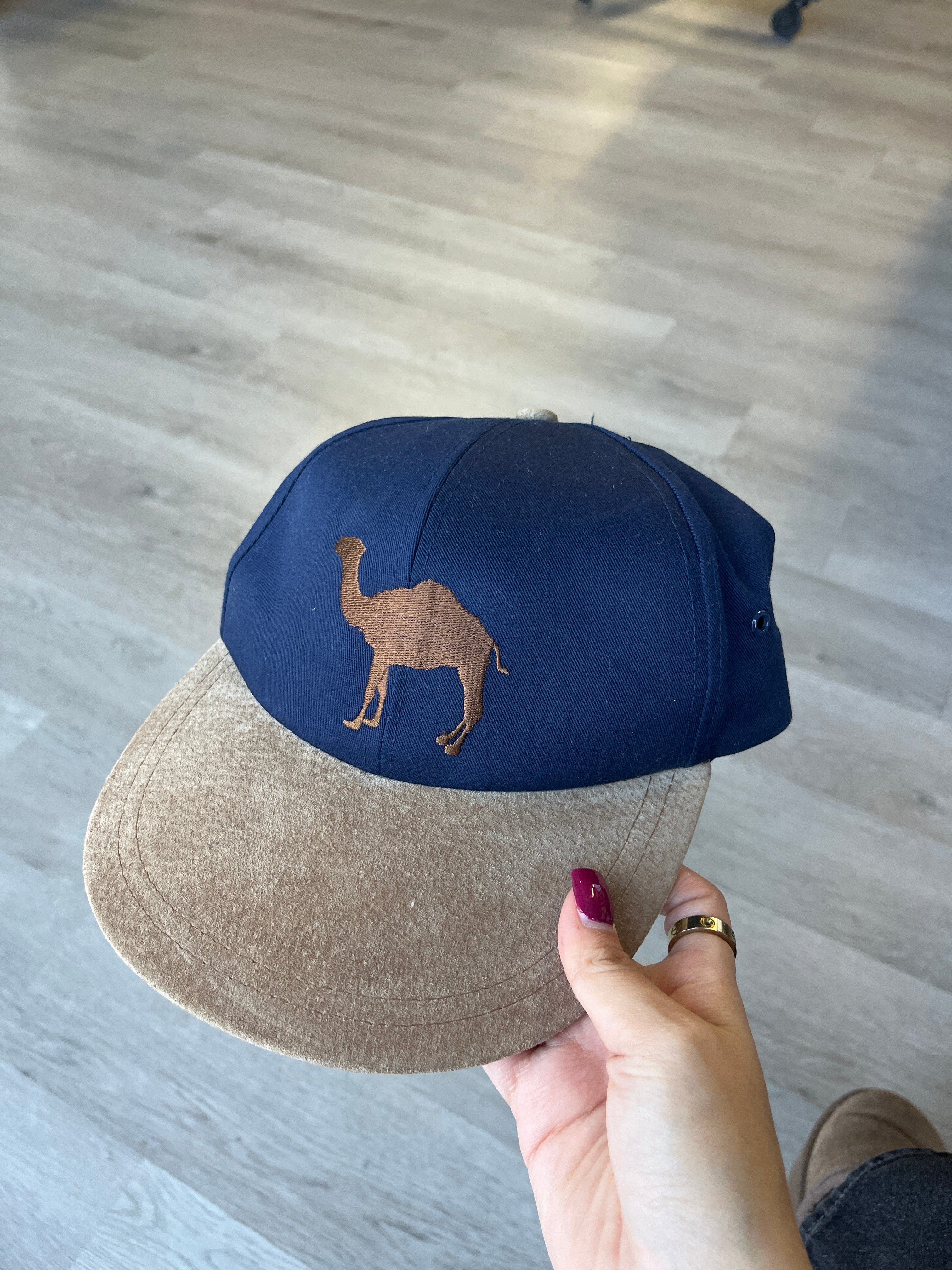 Vintage 1990s Camel Cigarettes Dark Blue Suede Adjustable Hat