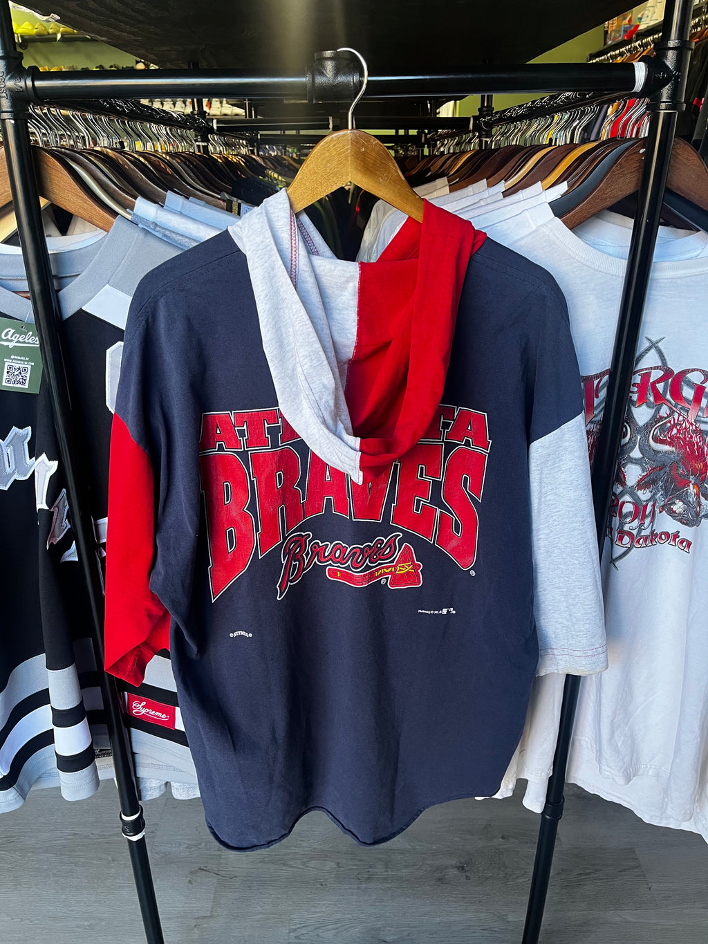 Atlanta Braves Quarter Button Up Hooded Shirt