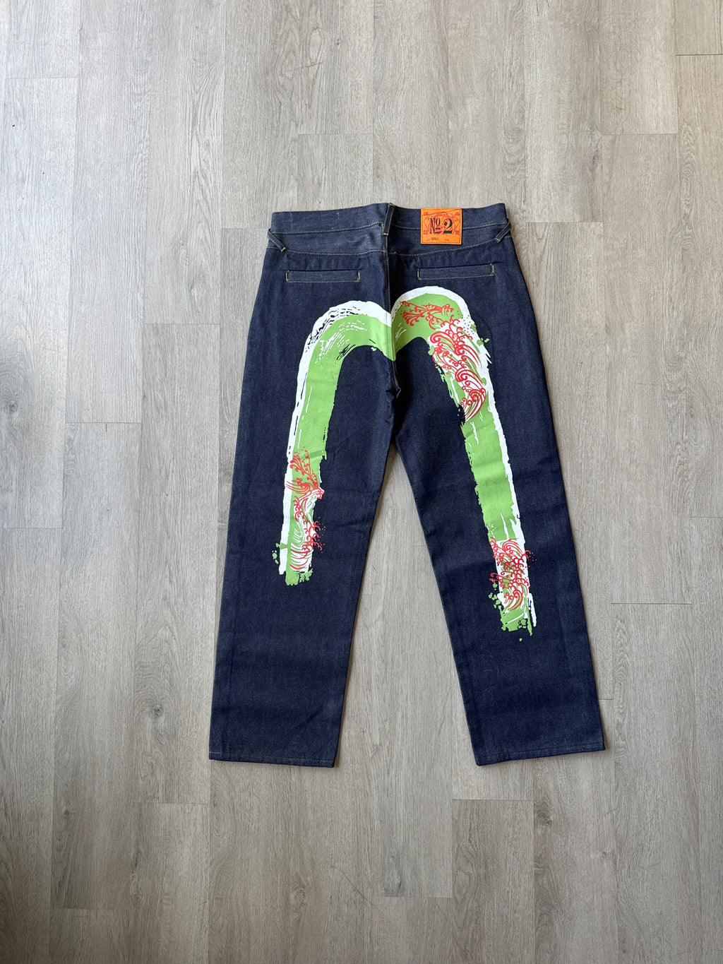 Evisu Embroidered Japanese Wave Art Salvage Denim Jeans