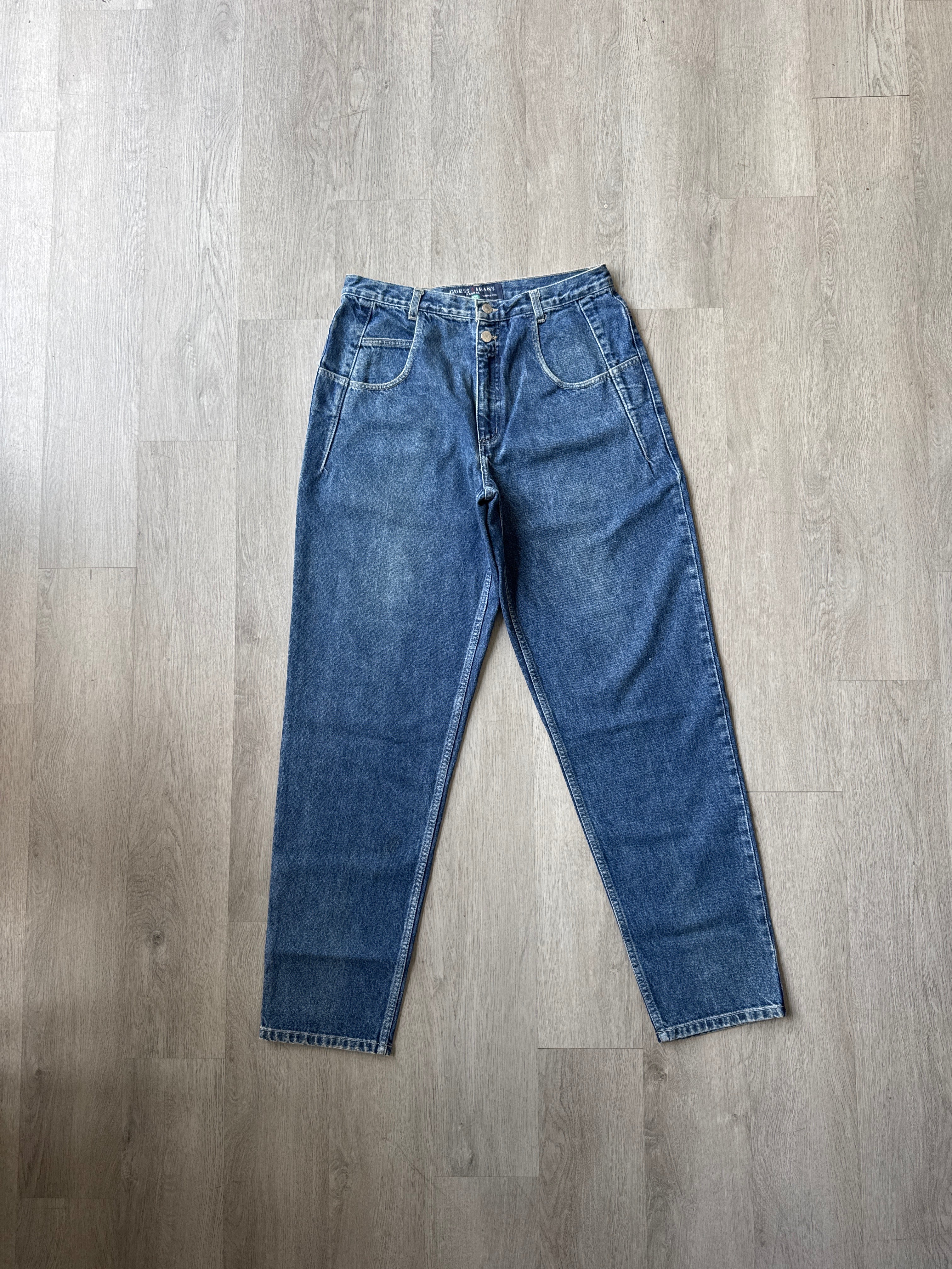 Vintage 90s Guess Jeans Pascal Loose Fit Tapered Leg Dark Washed Denim Jeans