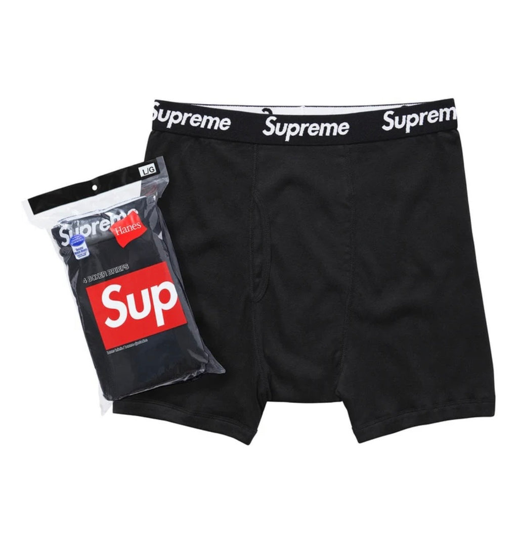 Black Supreme Hanes Boxer Briefs (4 Pack)