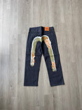 Evisu Japanese Brown Wave Art Selvedge Denim Jeans