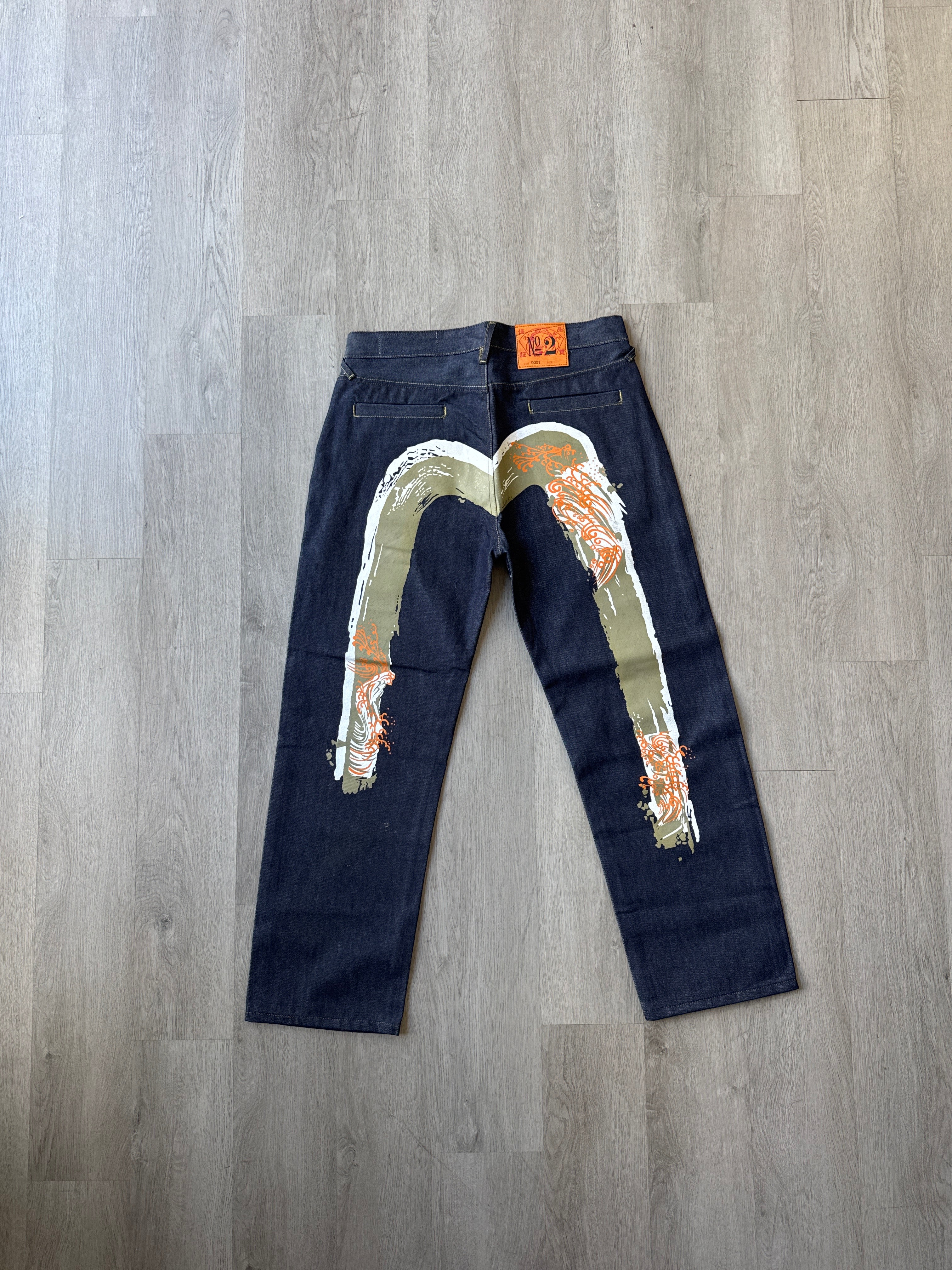 Evisu Embroidered Japanese Wave Art Salvage Denim Jeans