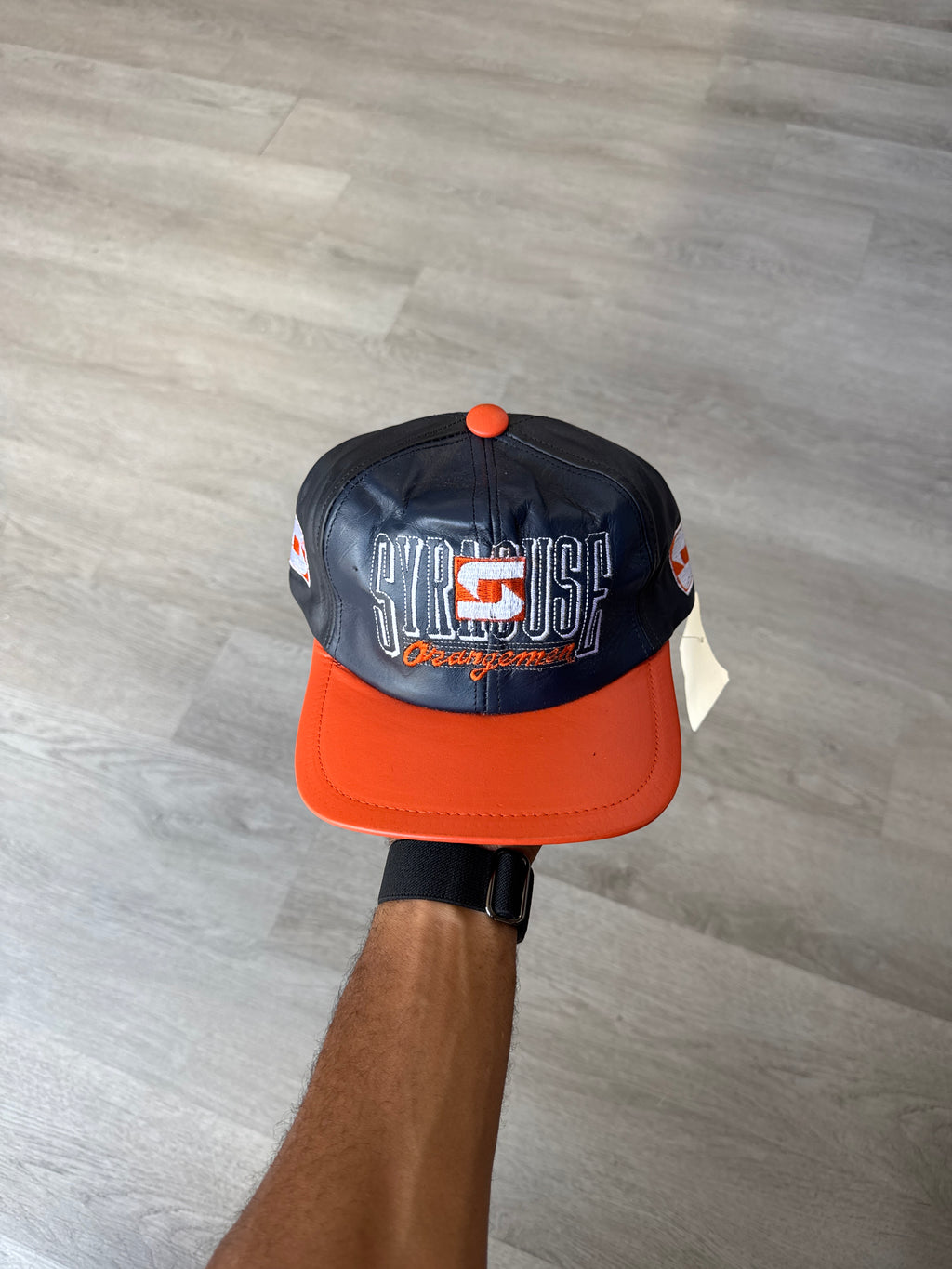 Vintage 90s University Of Syracuse Orangeman Leather Snap Back Hat