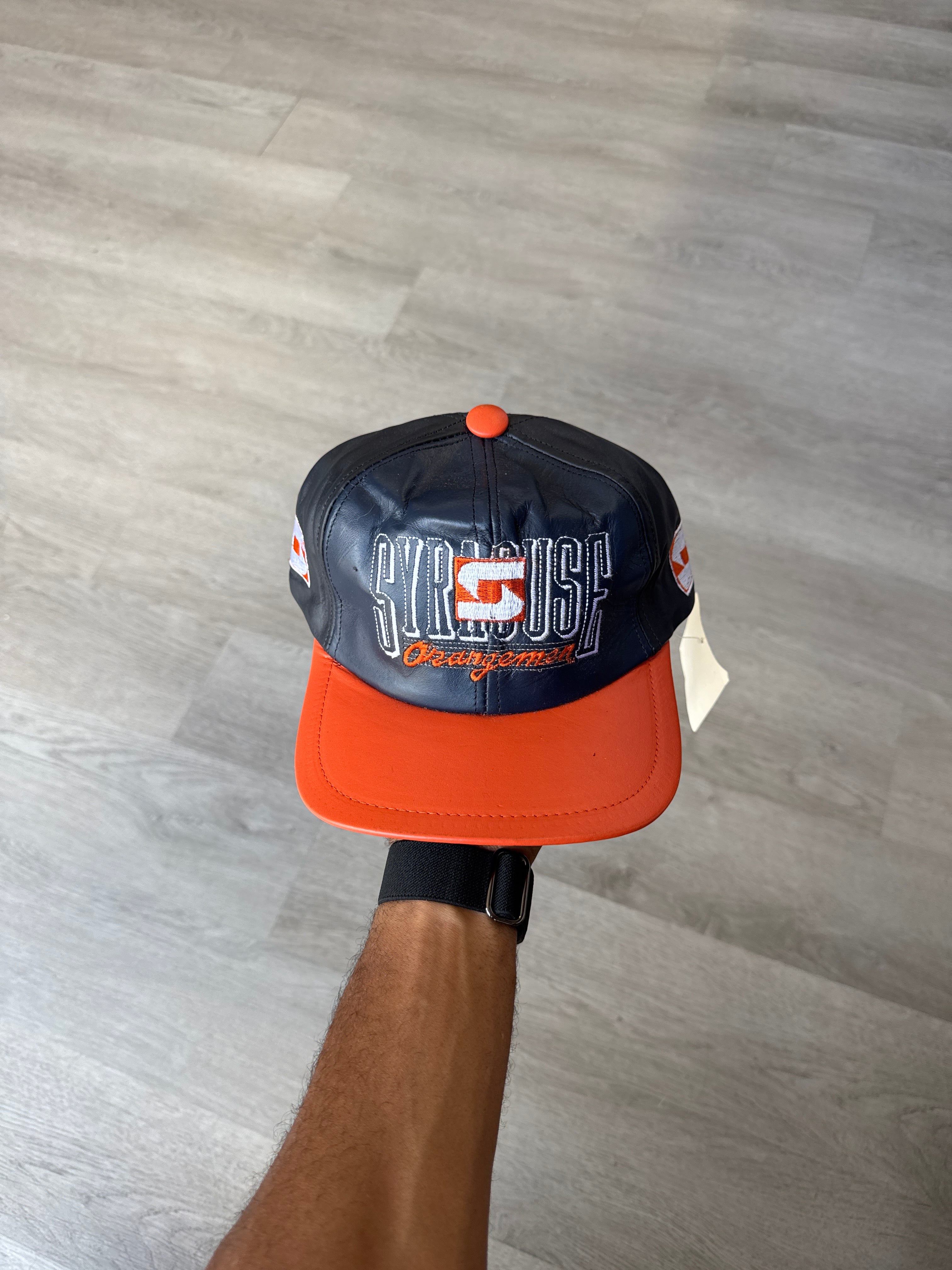Vintage 90s University Of Syracuse Orangeman Leather Snap Back Hat