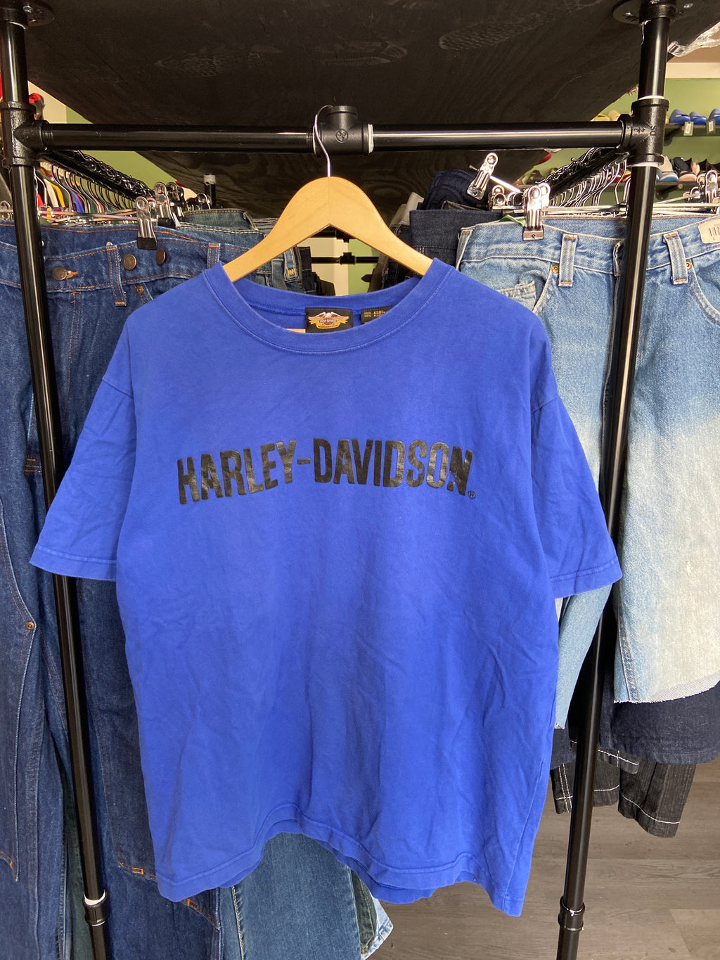 Vintage Blue Harley Davidson Logo Tee
