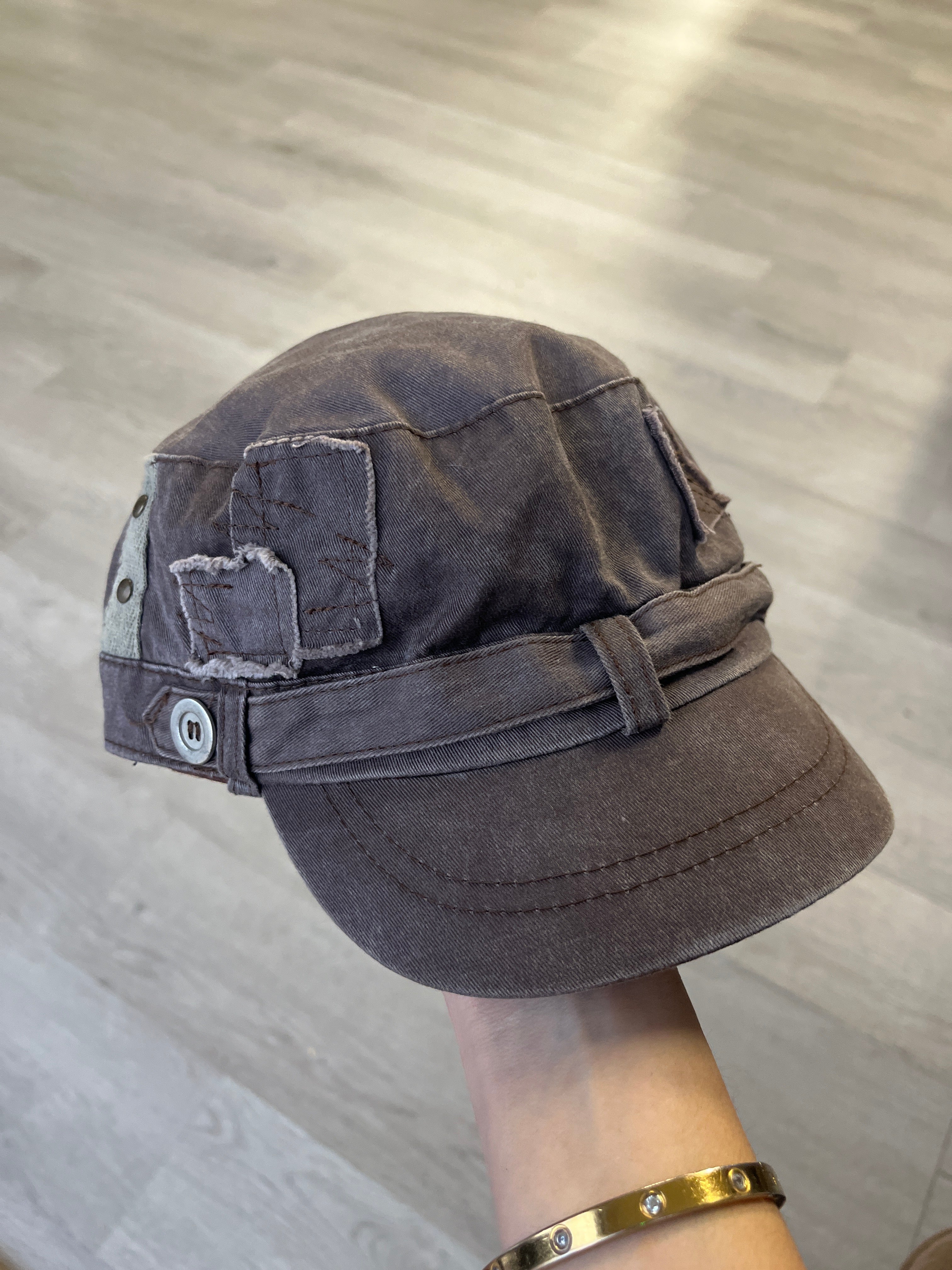 Y2K Brown Distressed with Patchwork Details Hat