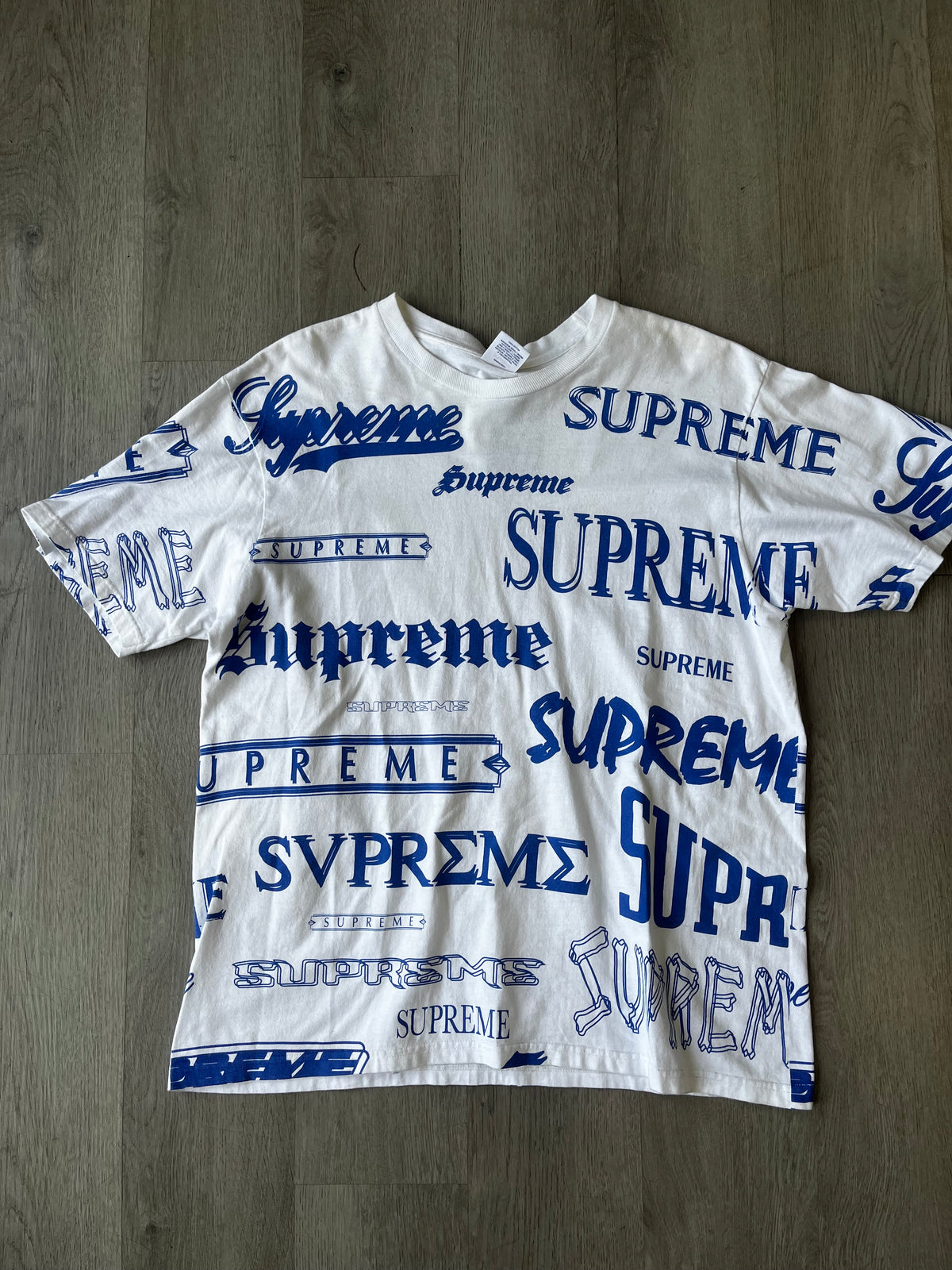 Supreme Multi Logo Tee in White/Blue