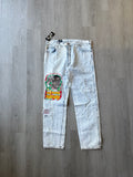 Vintage 90s B-29 Bomber Malcolm X By Any Means Necessary Light Washed Denim Patched Jeans