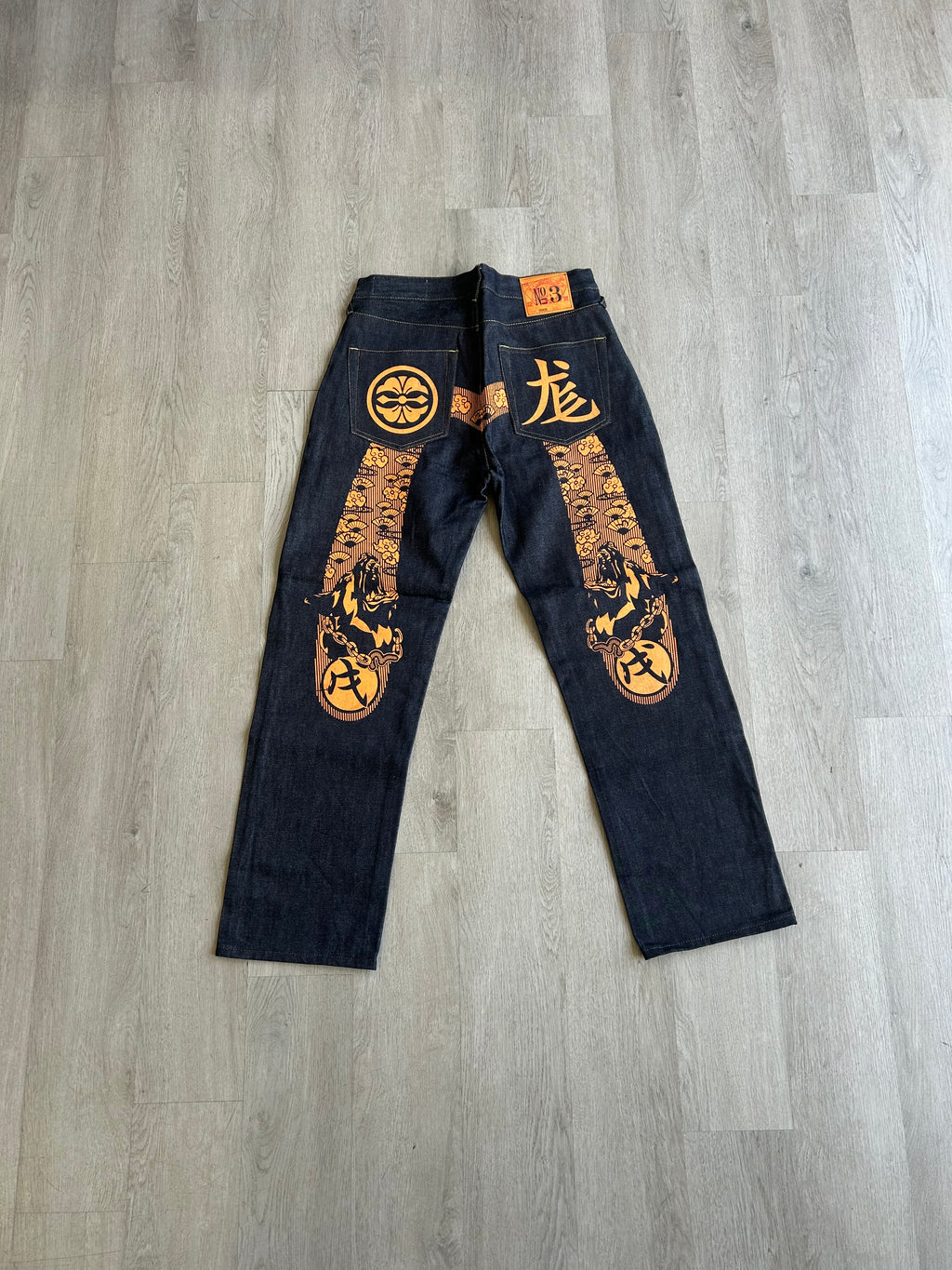 Evisu Embroidered Orange Japanese Dog Jeans