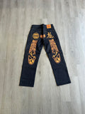 Evisu Embroidered Orange Japanese Dog Jeans