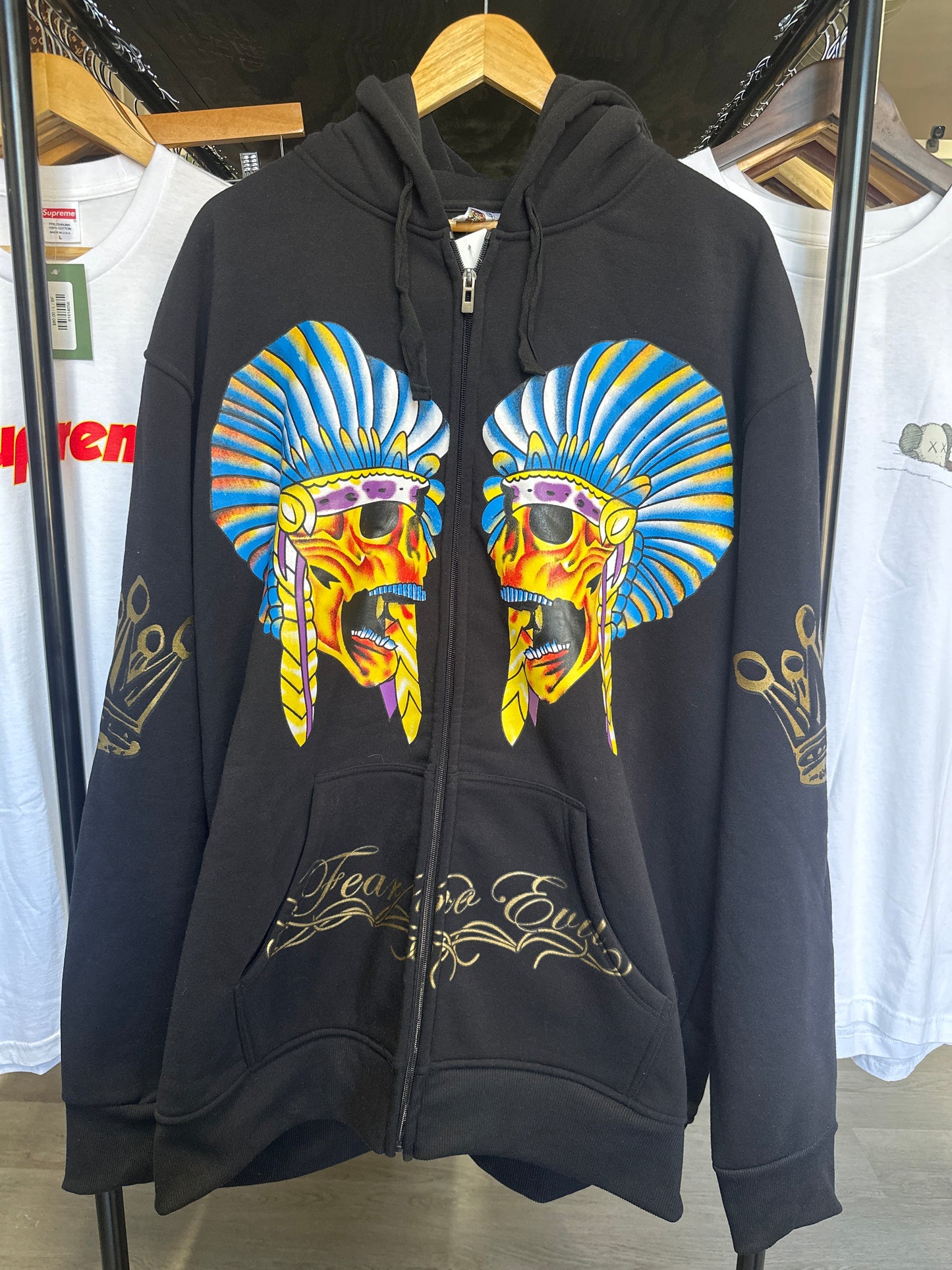 Vintage Ed Hardy Fear No Evil Hooded Zip Up