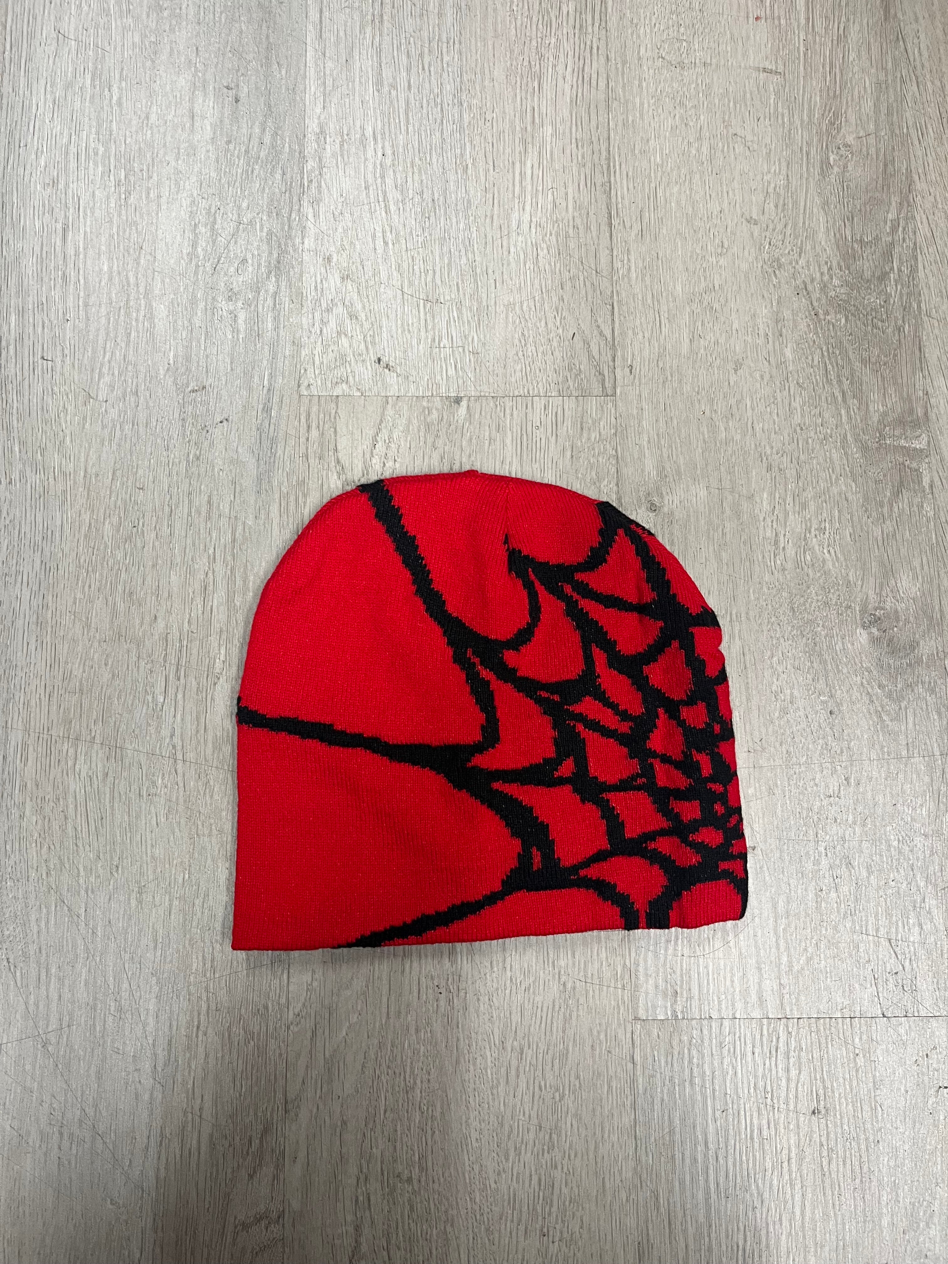 Red w/ Black #2 Y2K Style Spider Web Beanie