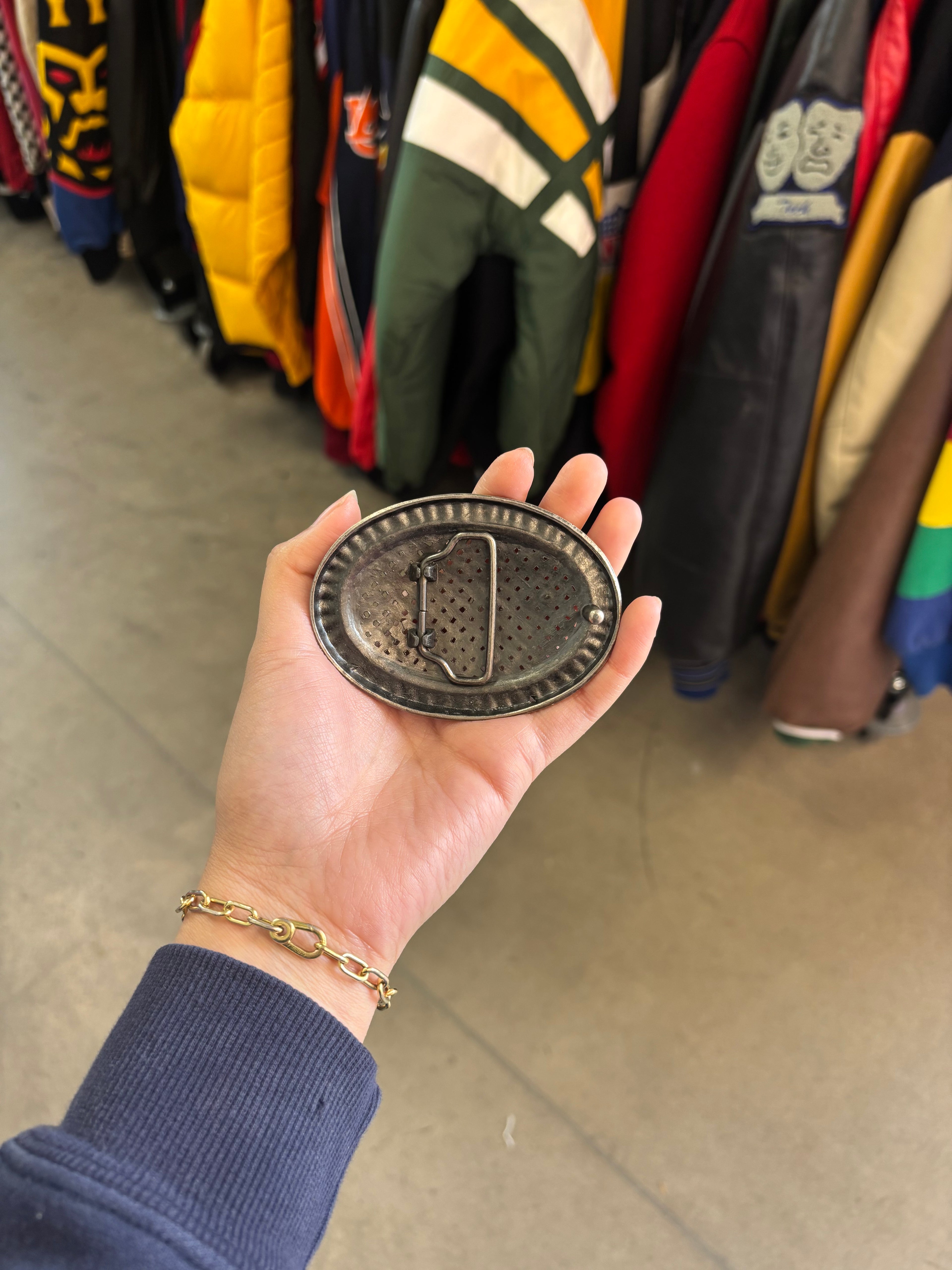 Vintage Oval Gunmetal Gray Woven Belt Buckle