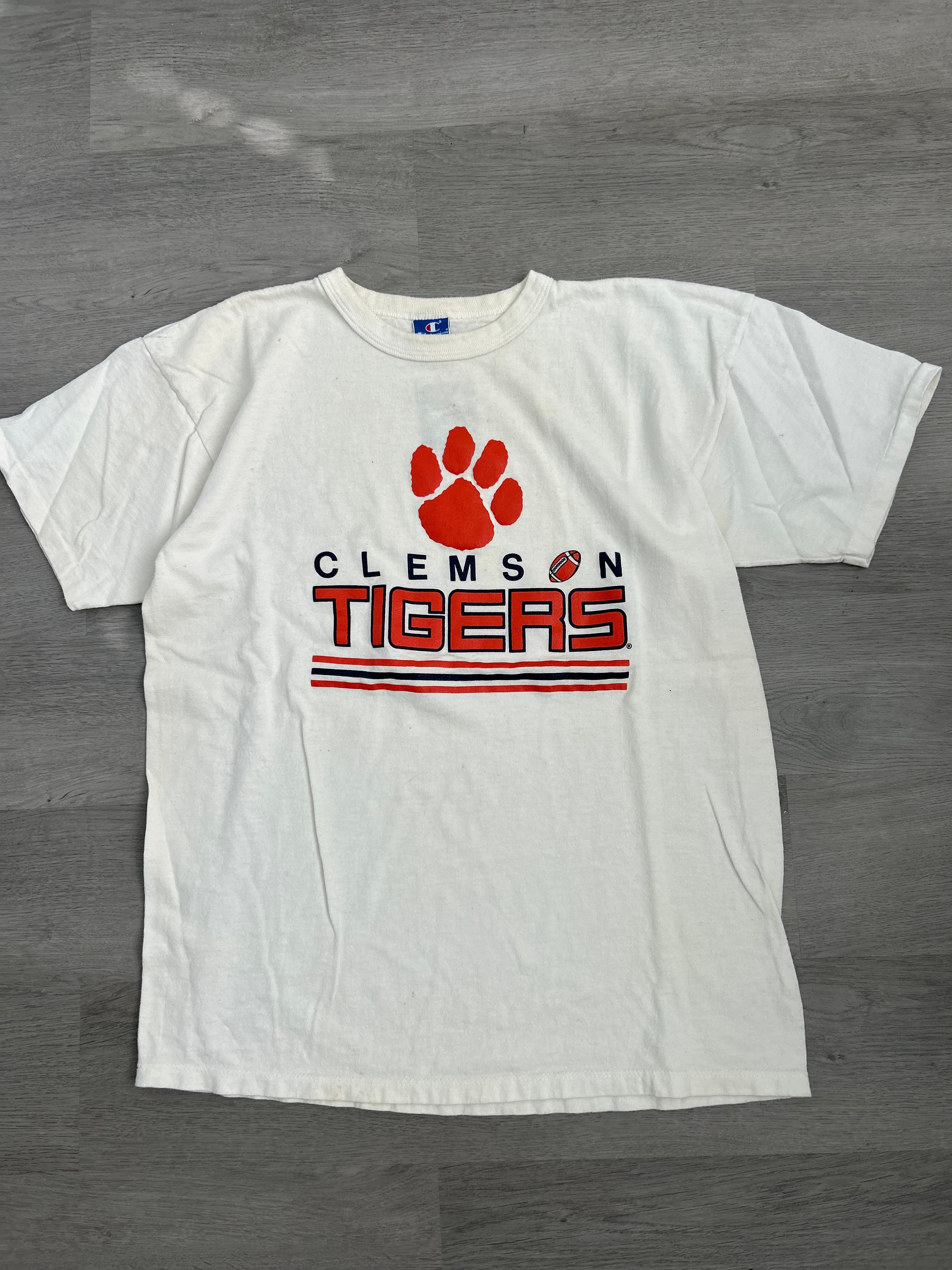 Vintage Champion White Clemson Tigers Tee
