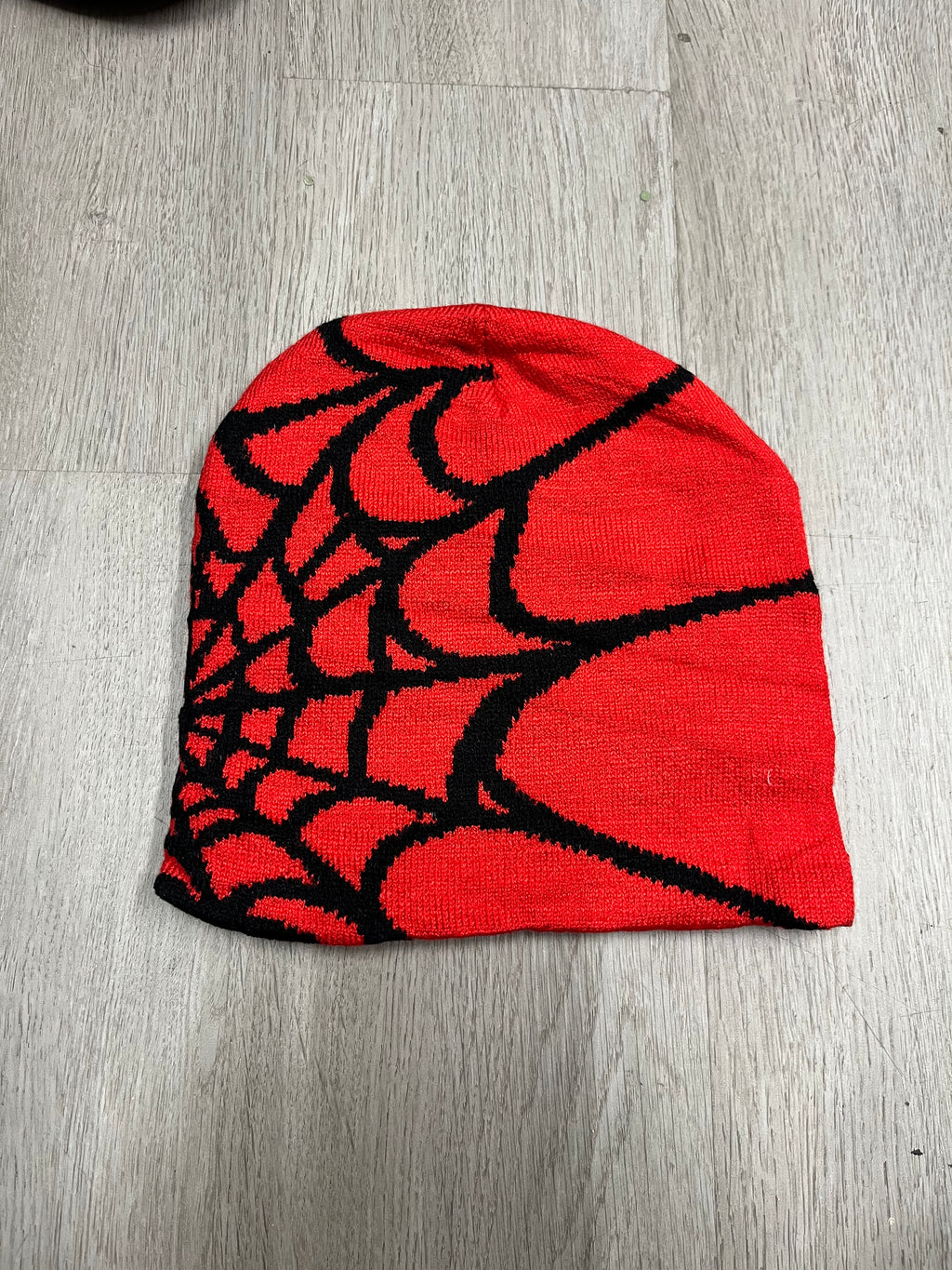 Red w/ Black Y2K Style Spider Web Beanie