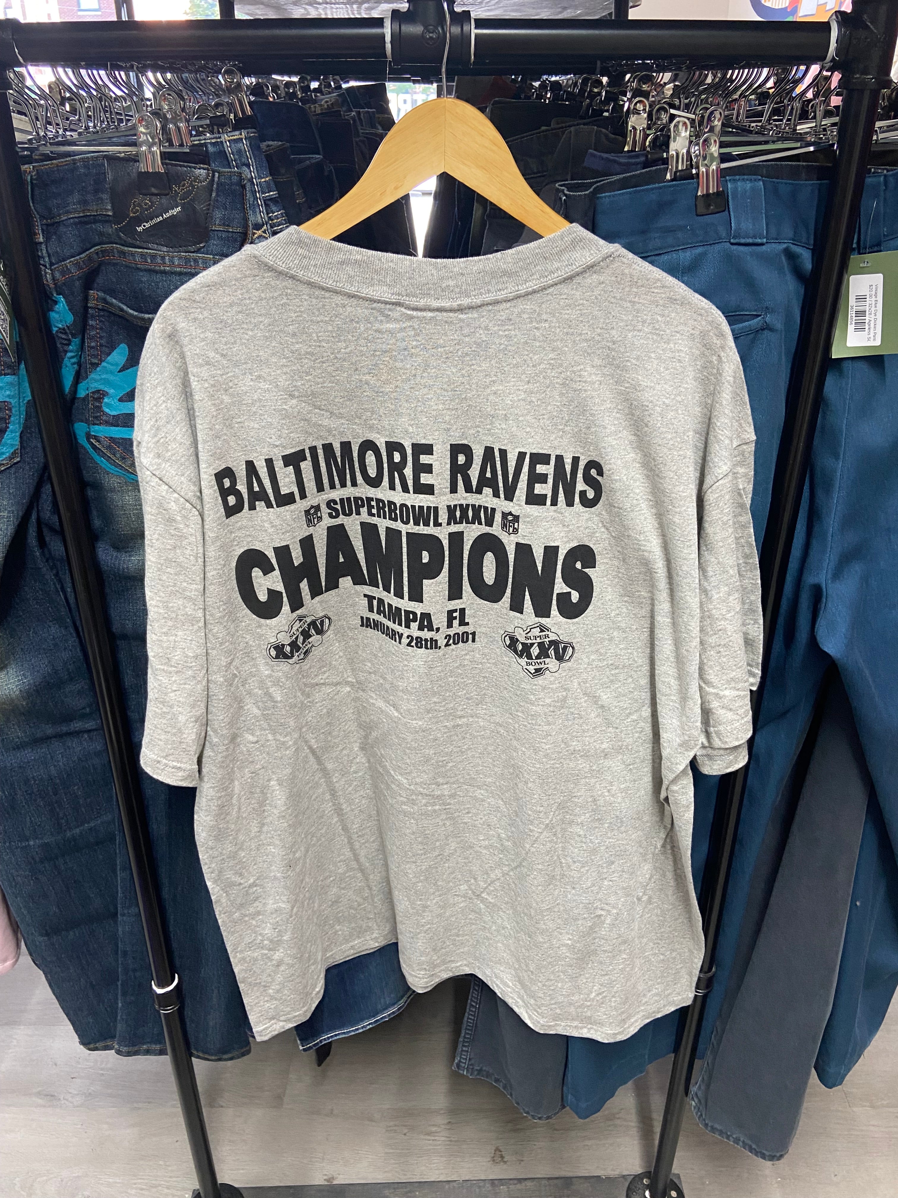 Grey 2001 Baltimore Ravens Superbowl XXXV Champions Tee