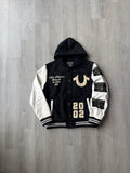 True Religion Black Patch Logo Wool Blend Bomber Jacket
