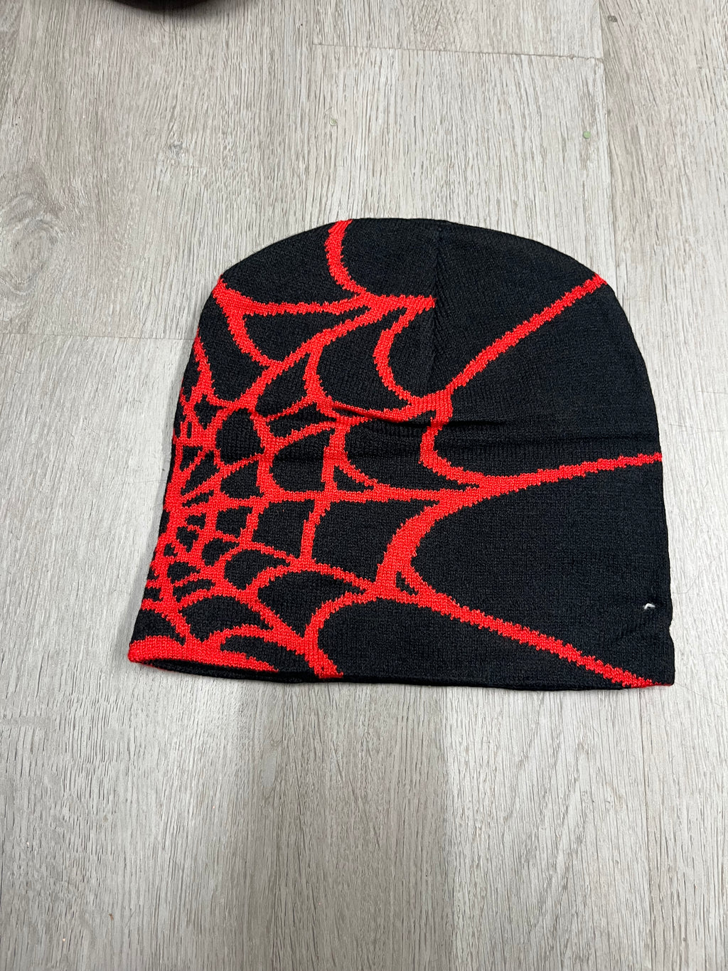 Black w/ Red Y2K Style Spider Web Beanie