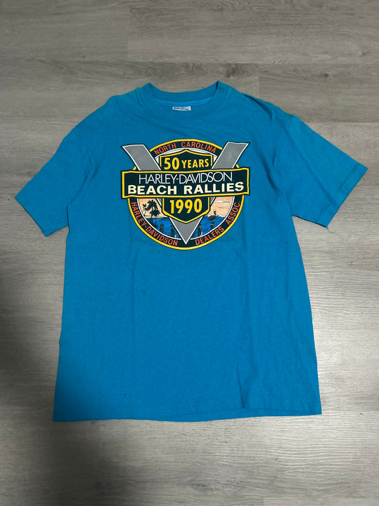 Blue Harley Davidson 1990 Beach Rallies North Carolina Tee