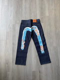 Evisu Embroidered Japanese Wave Art Salvage Denim Jeans
