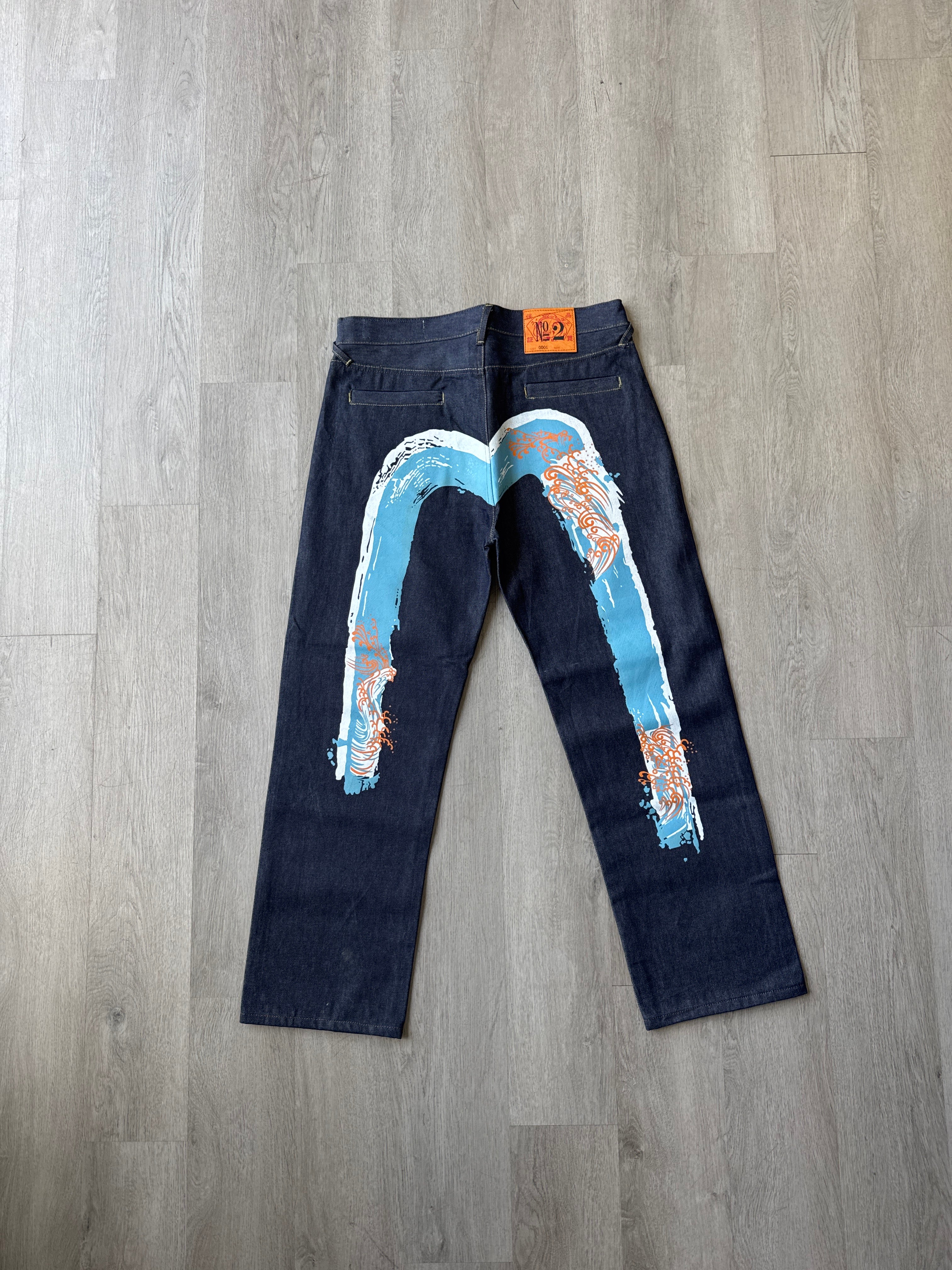 Evisu Embroidered Japanese Wave Art Salvage Denim Jeans