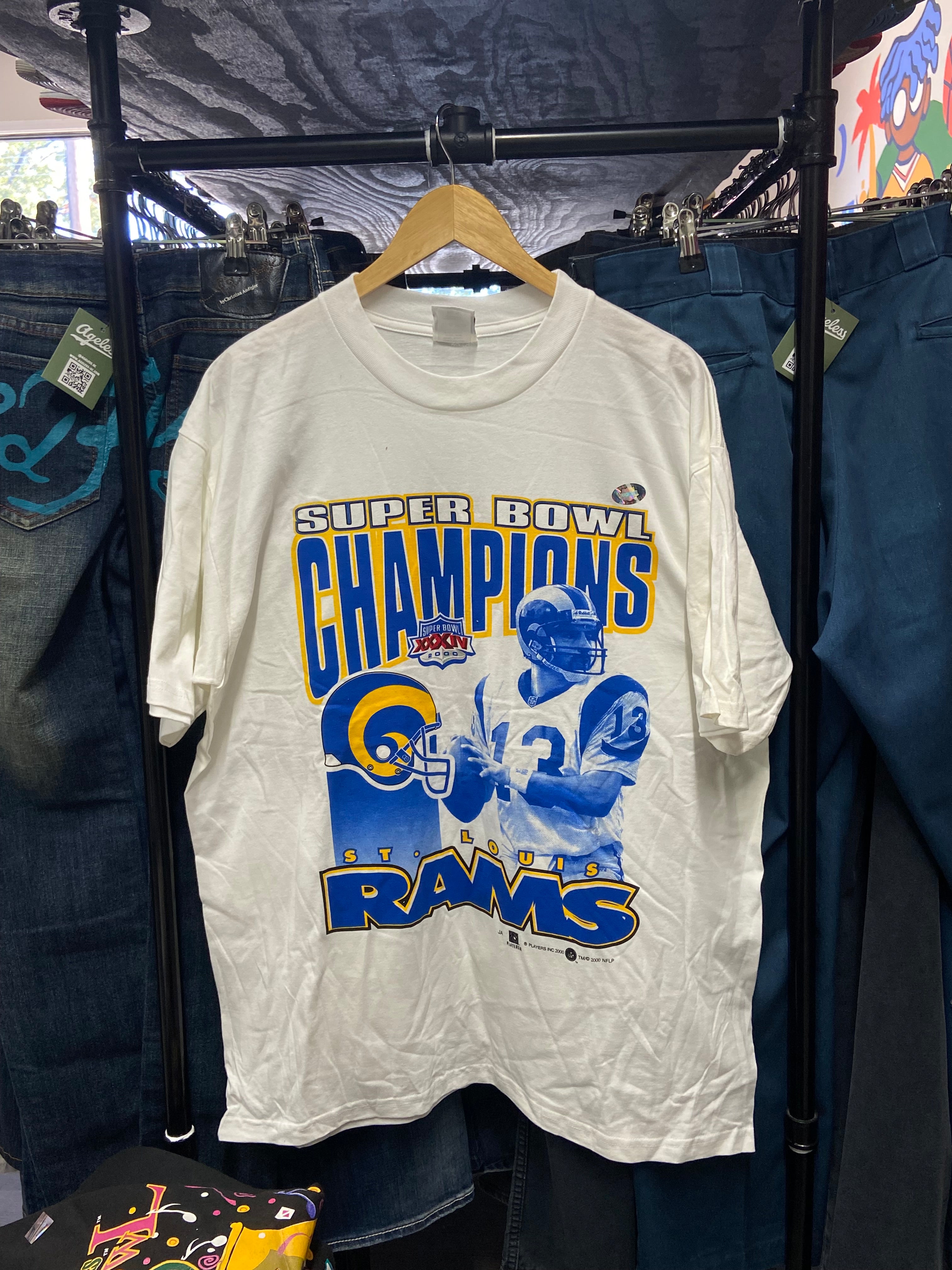 White 2000 St. Louis Rams Kurt Warner Super Bowl Champions Tee
