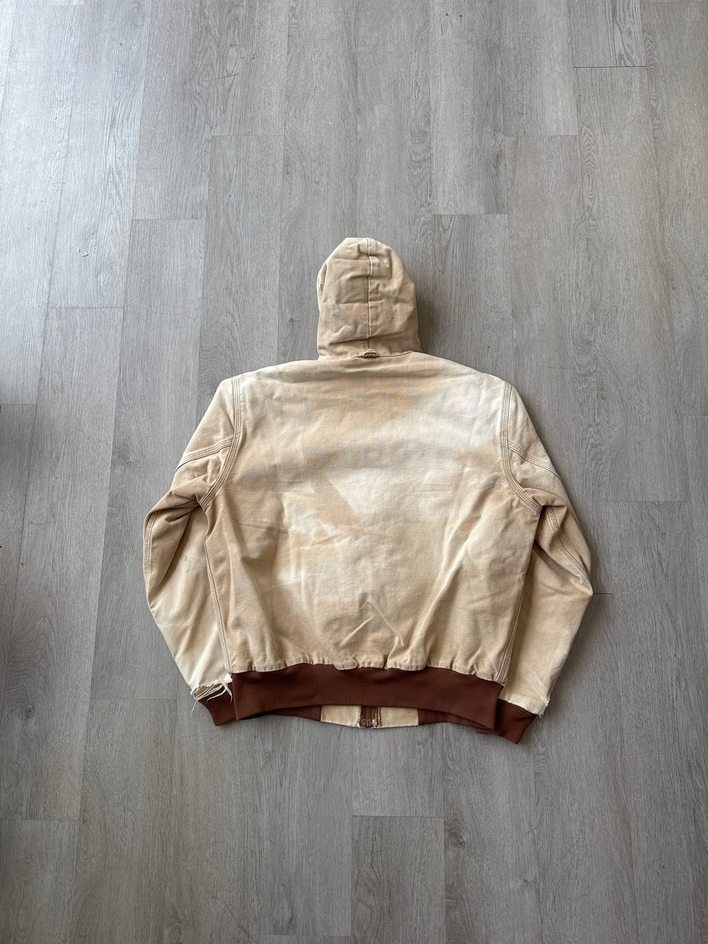 Vintage 90s Carhartt Sun Faded Light Tan Hooded Work Jacket