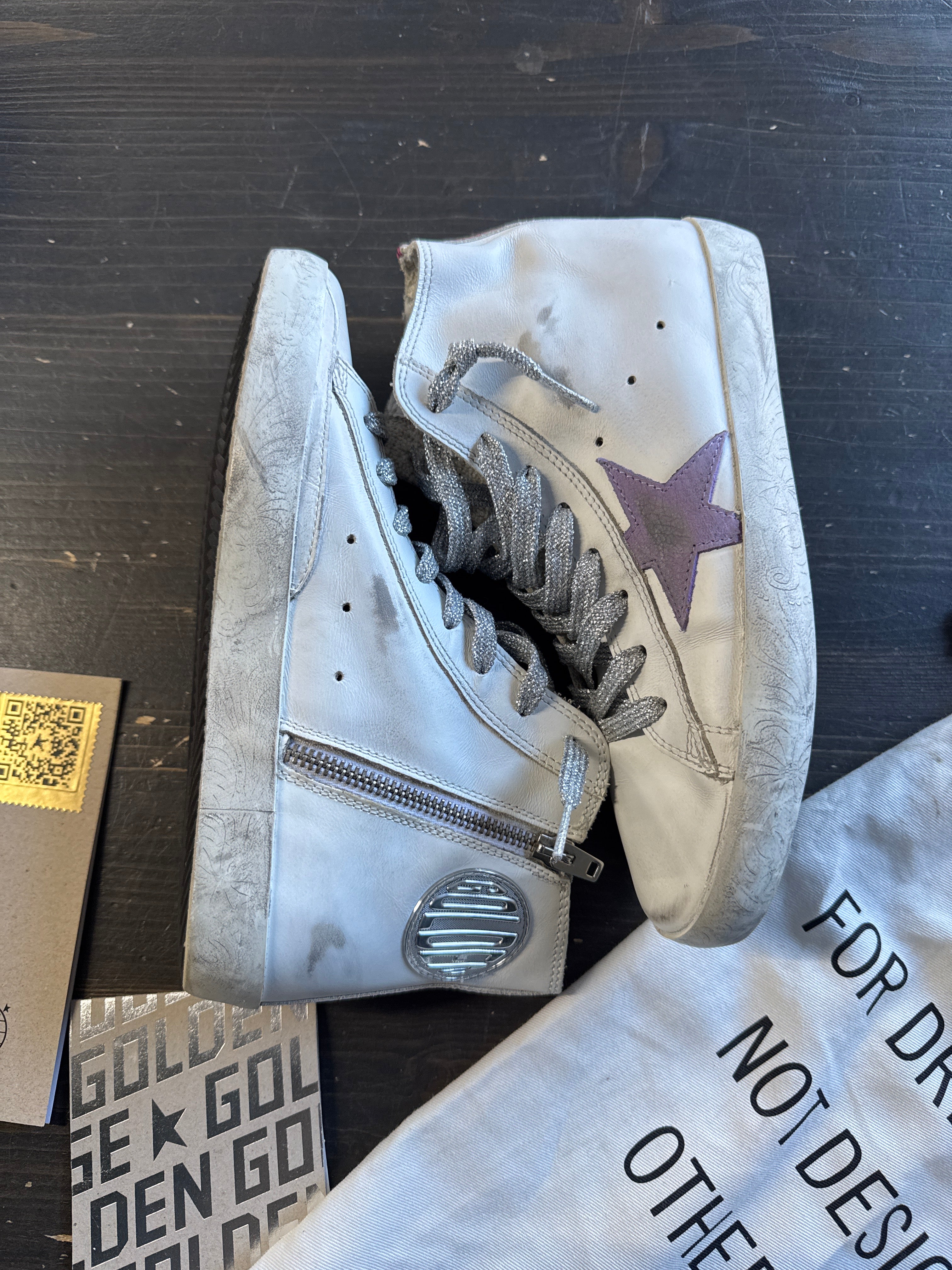 Pre-owned Golden Goose Francy High Top White Lavander Fuxia