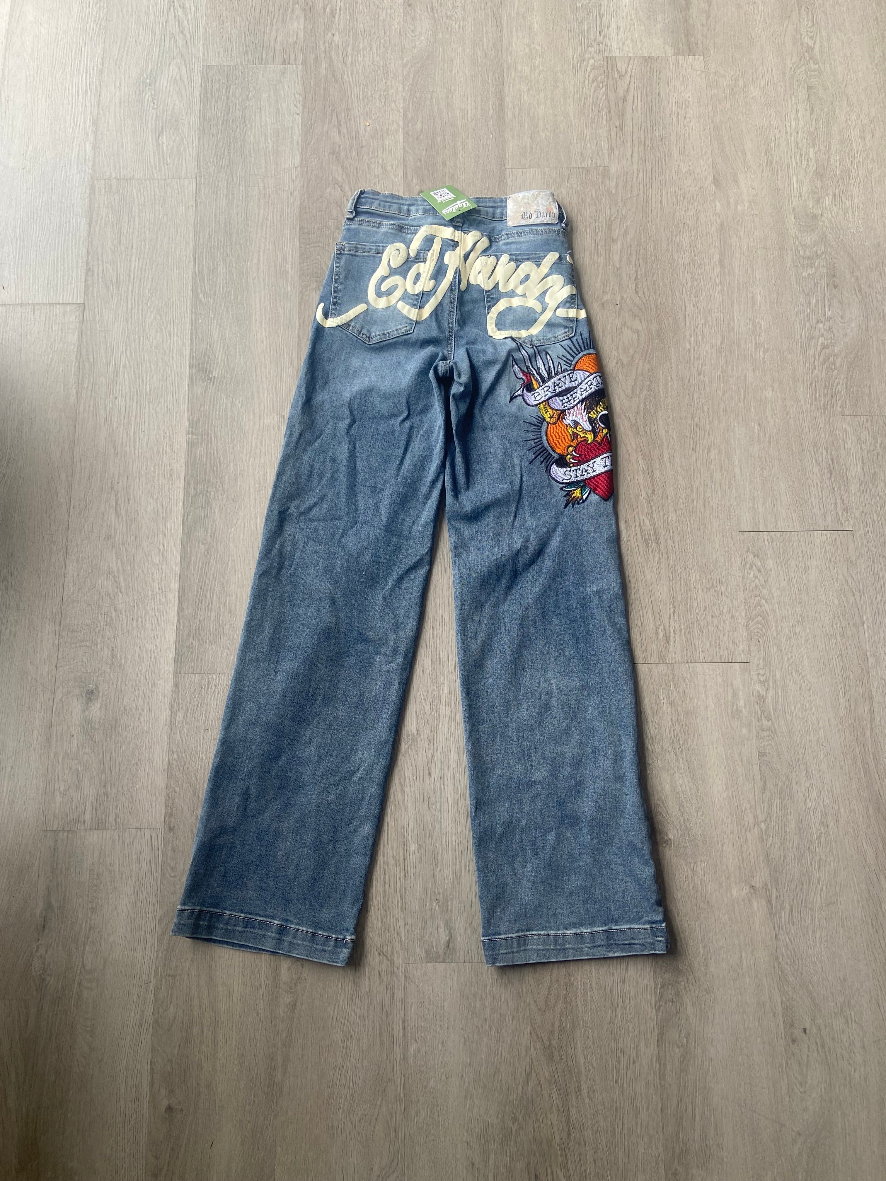 Women’s Ed Hardy ‘Brave Hearts Stay True!’ Dark Medium Wash Denim Jeans