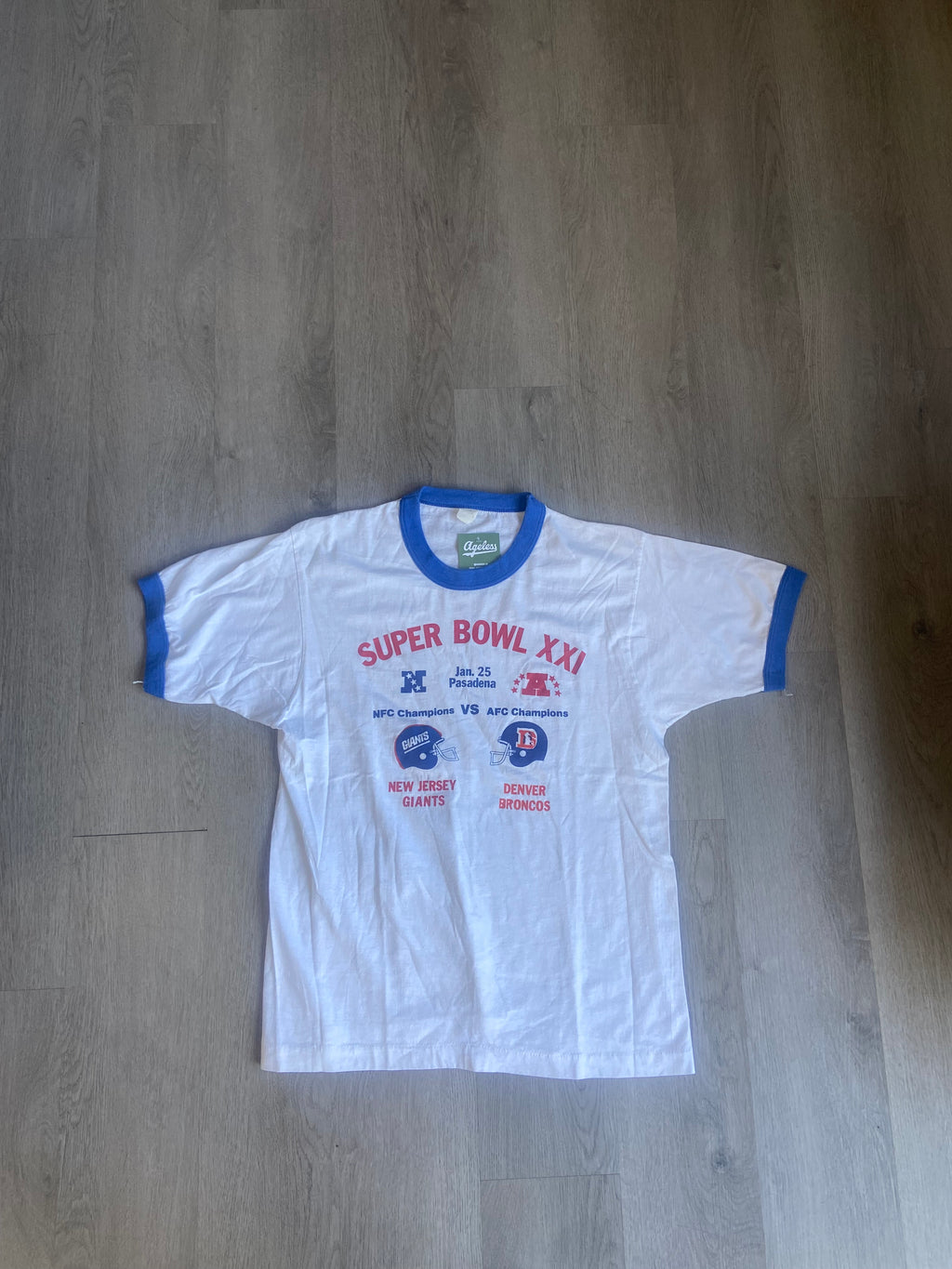 Vintage Super Bowl XXI Giants Vs Broncos Ringer Tee