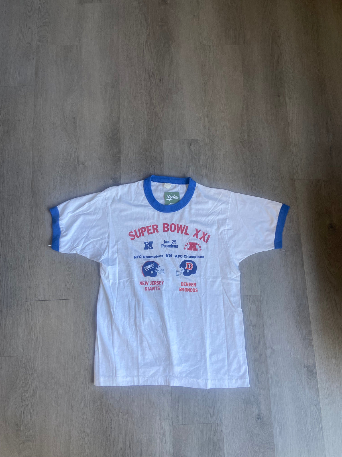 Vintage Super Bowl XXI Giants Vs Broncos Ringer Tee