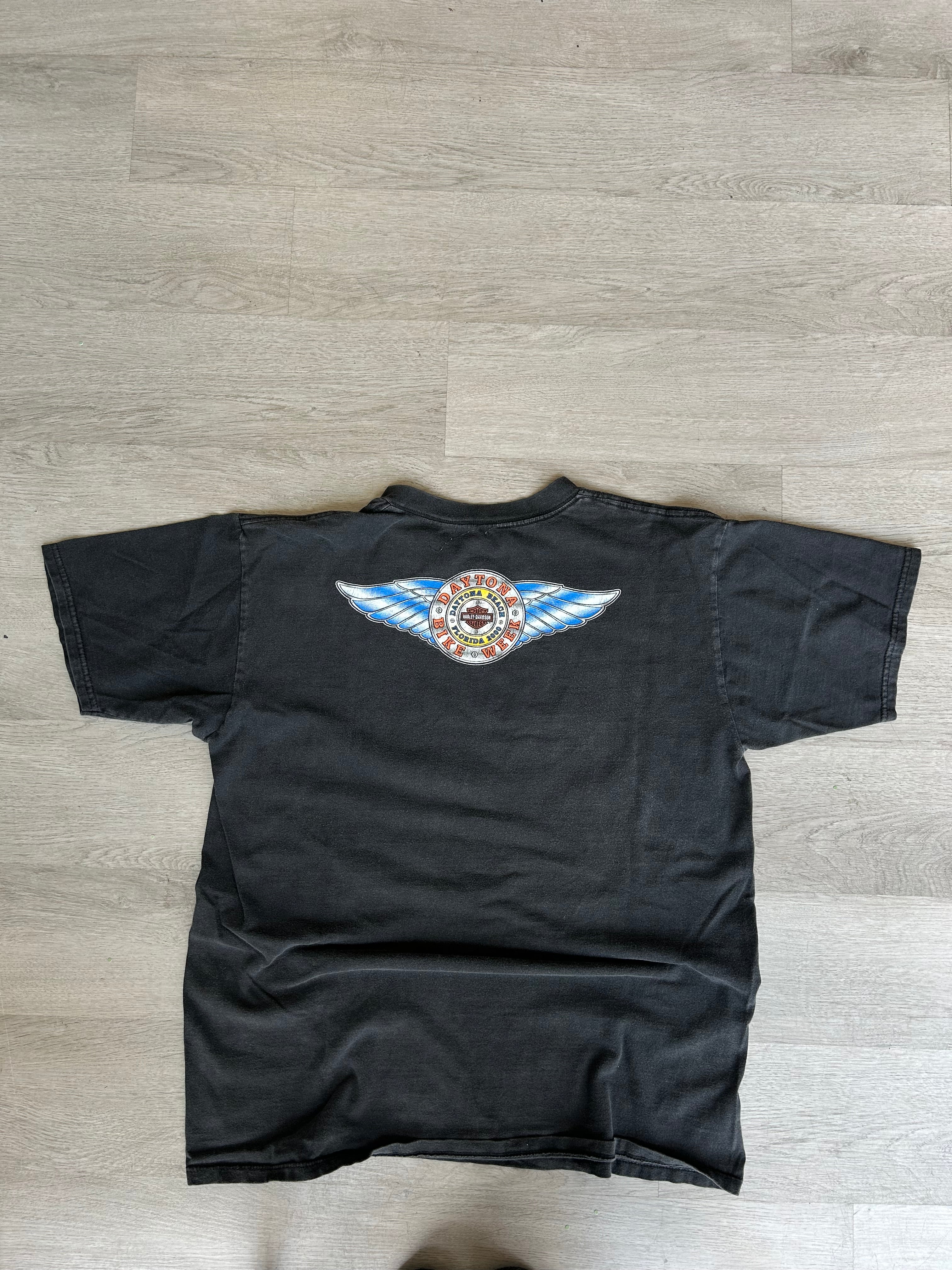 Vintage Daytona Beach Bike Week  American Flag Motorcycle Tee