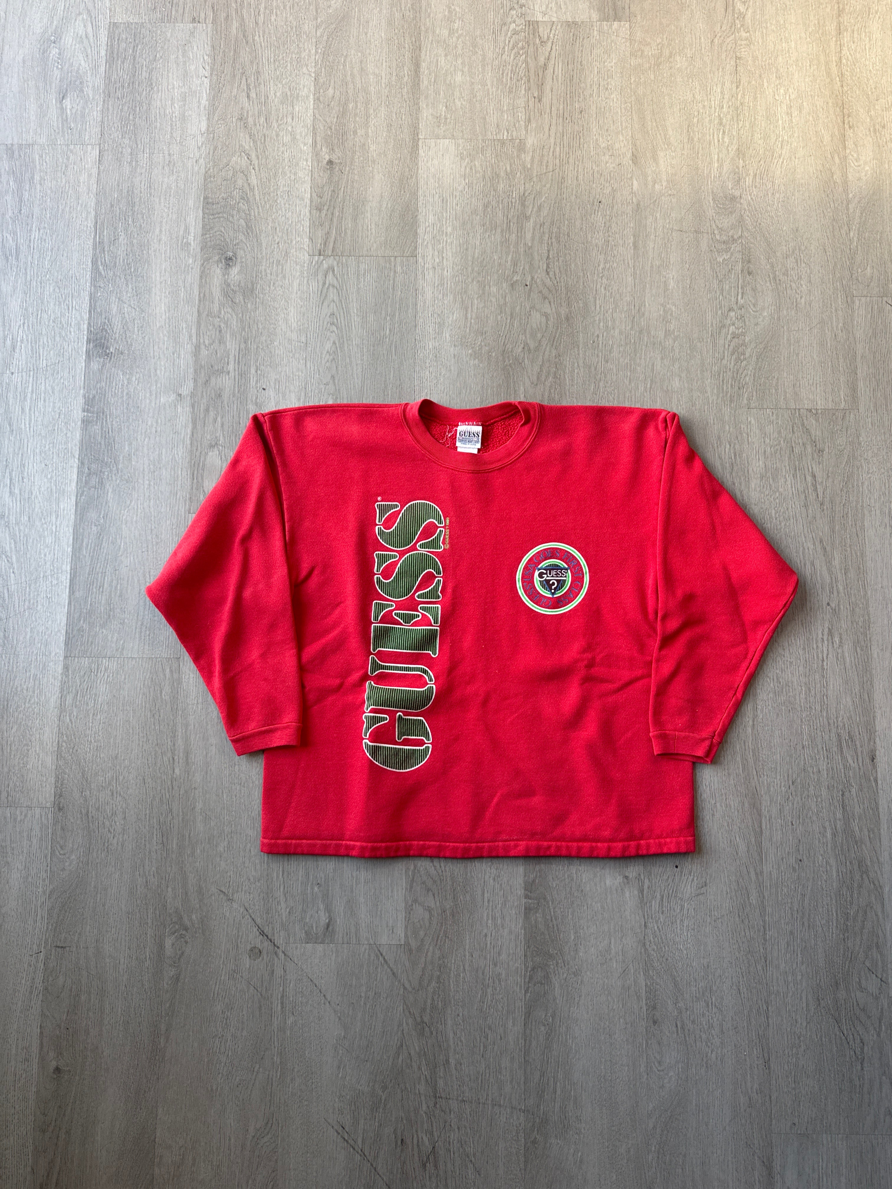 Vintage 1989 Guess USA Goes First Class Cropped Sweatshirt