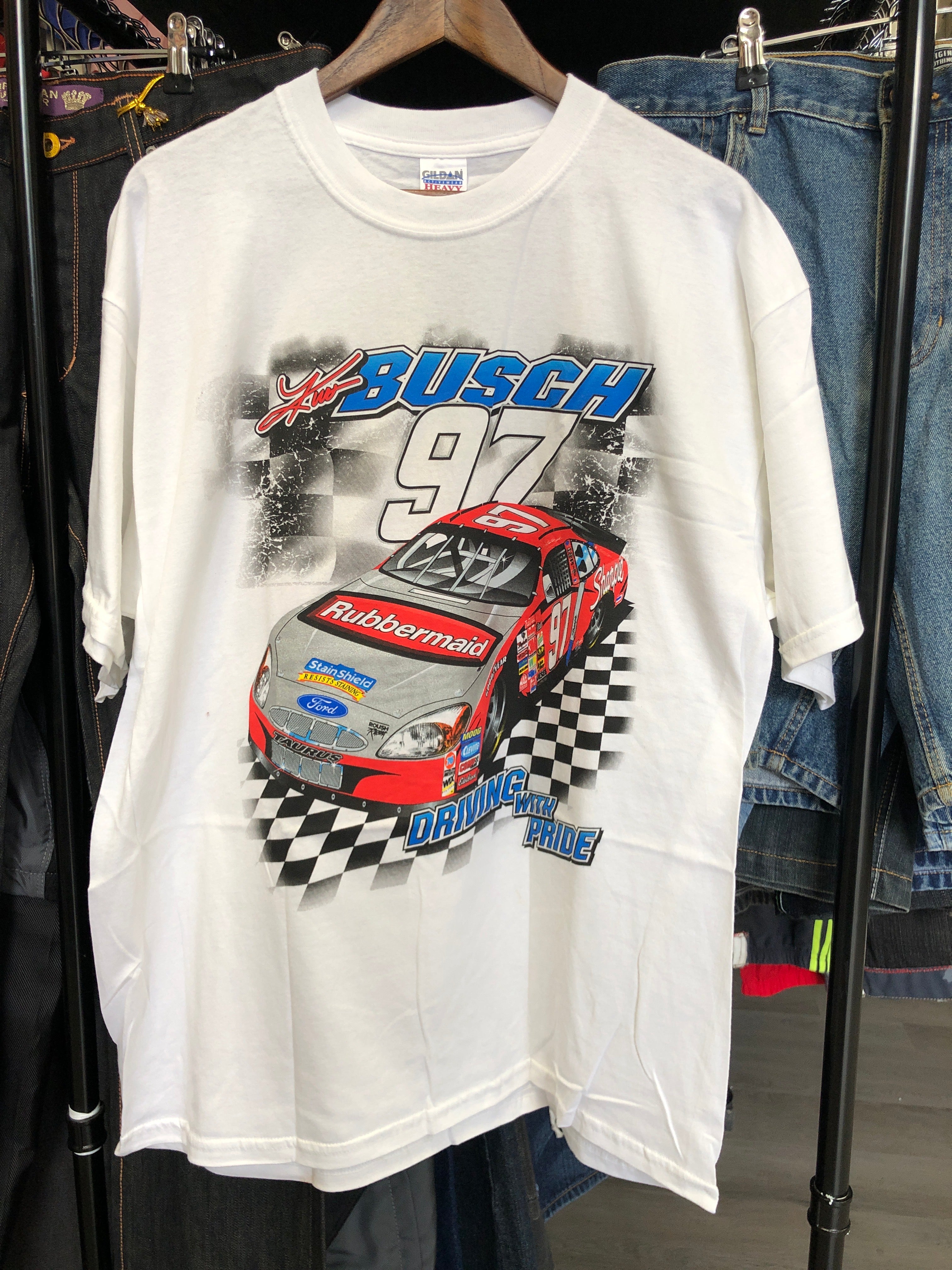 Vintage Kurt Busch 97 Rubbermaid Driving With Pride Nascar Tee